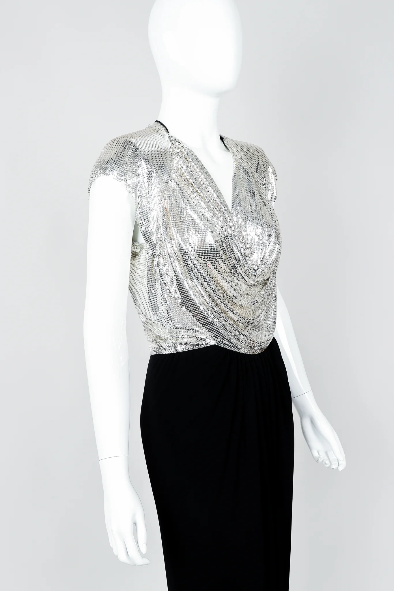 Metal Mesh Draped Cowl Dress