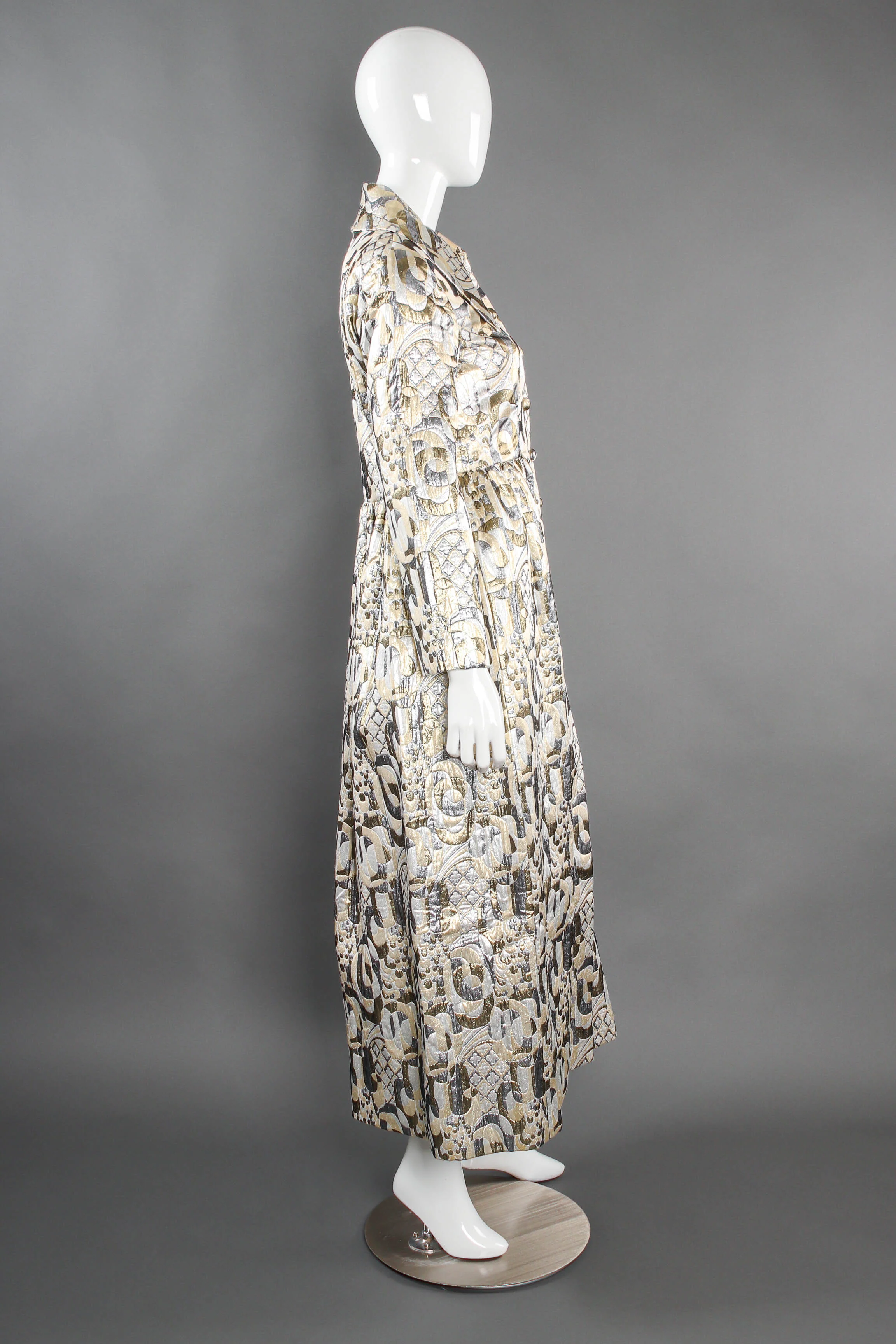 Abstract Quilted Metallic Brocade Coat - Image 3