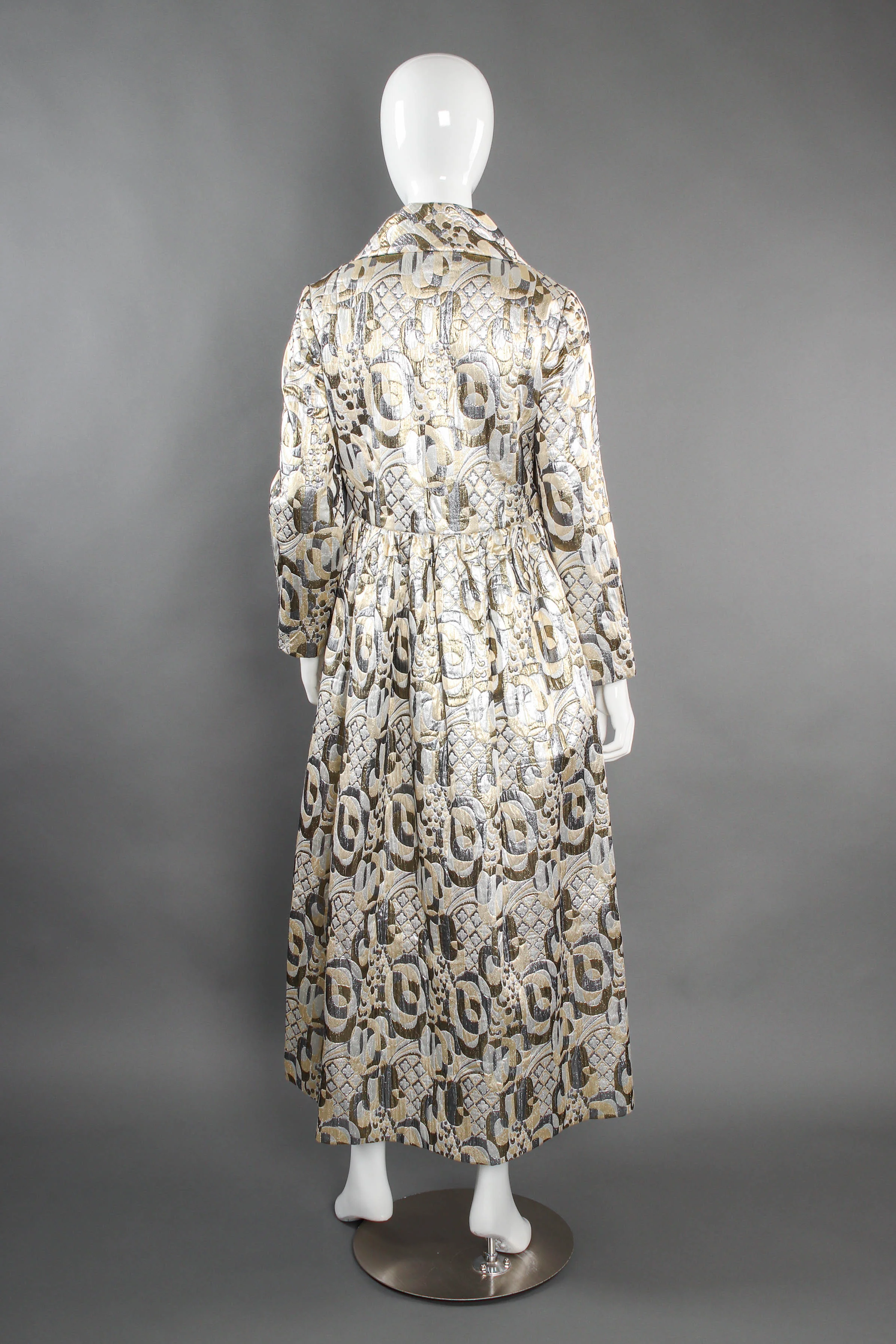 Abstract Quilted Metallic Brocade Coat - Image 4