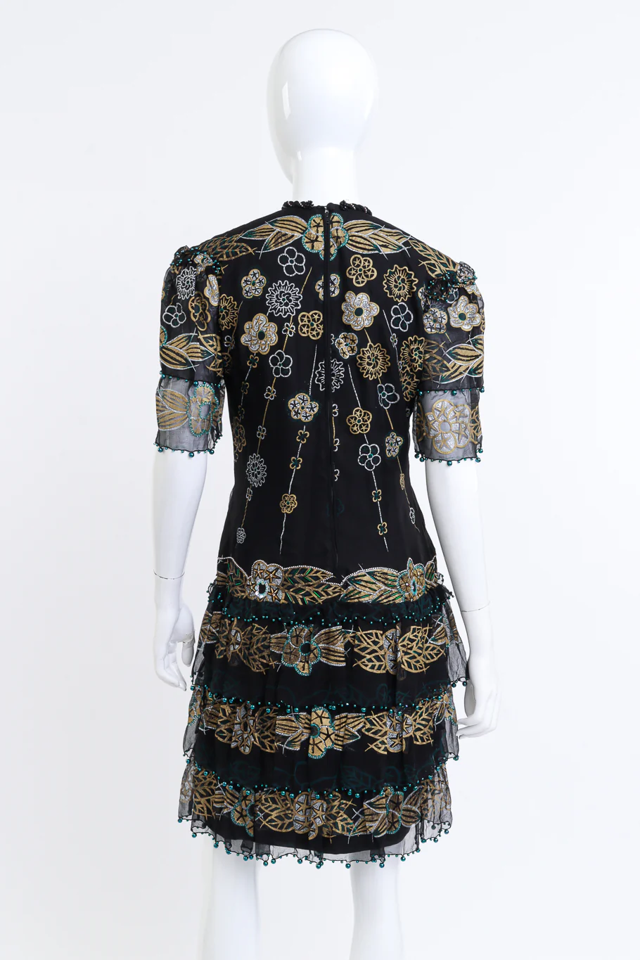 Metallic Beaded Floral Silk Shift Dress - Image 4