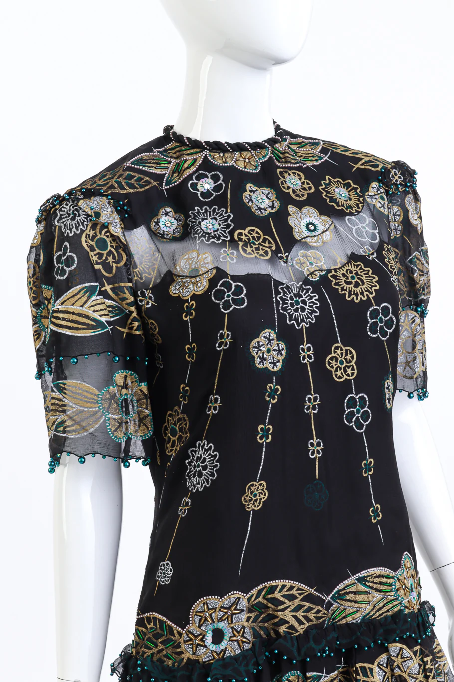 Metallic Beaded Floral Silk Shift Dress - Image 5