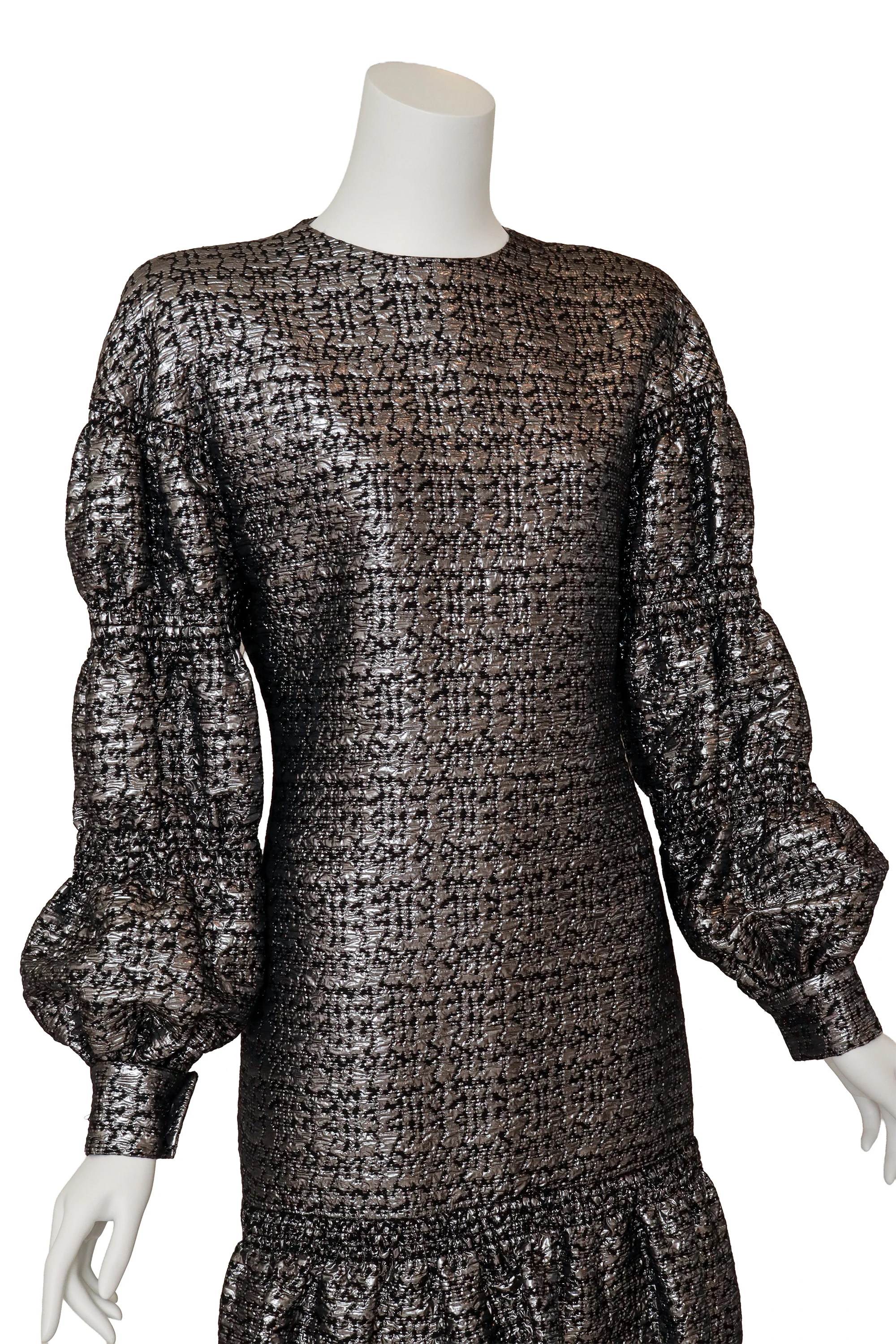 Metallic Brocade Puff-Sleeve Mini Dress - Image 2