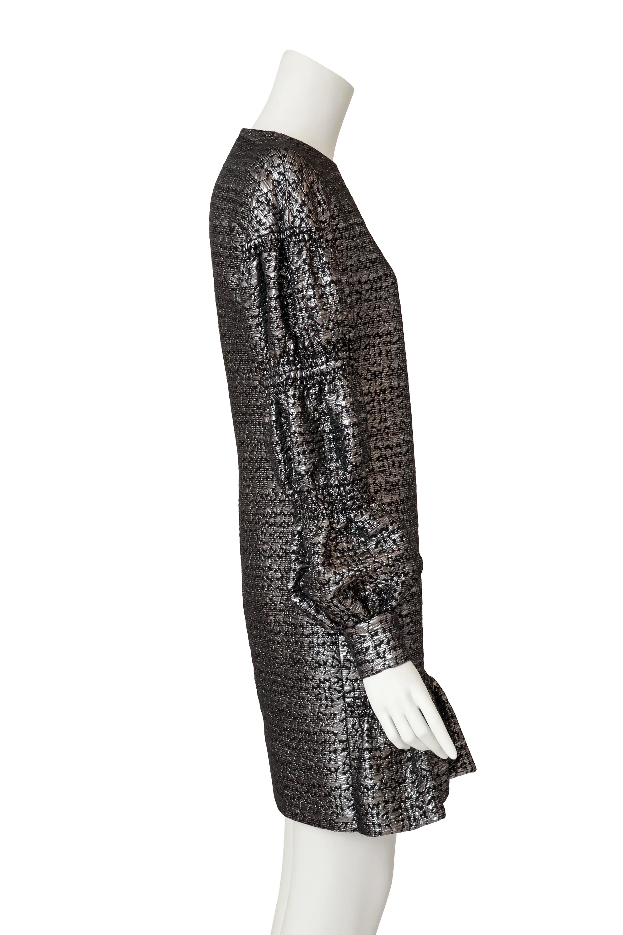 Metallic Brocade Puff-Sleeve Mini Dress - Image 3