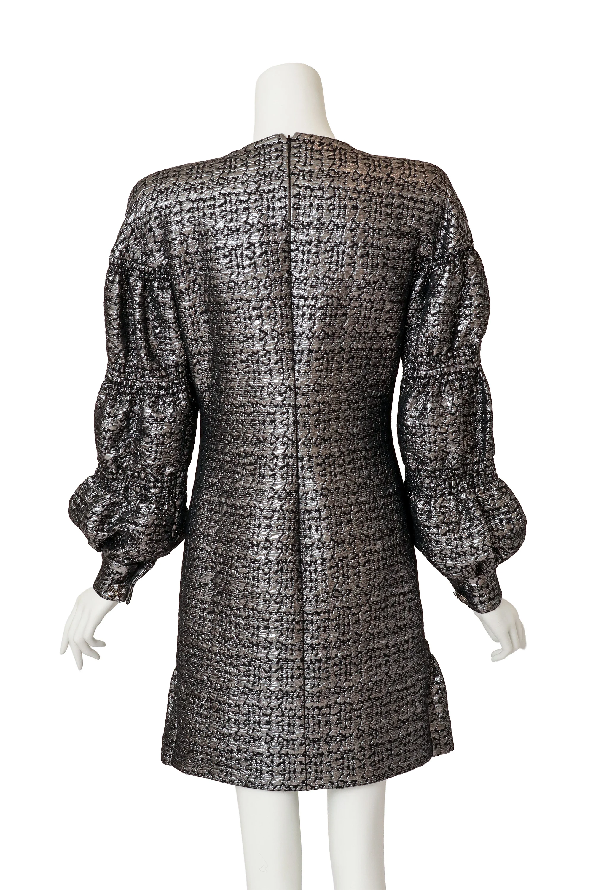 Metallic Brocade Puff-Sleeve Mini Dress - Image 4