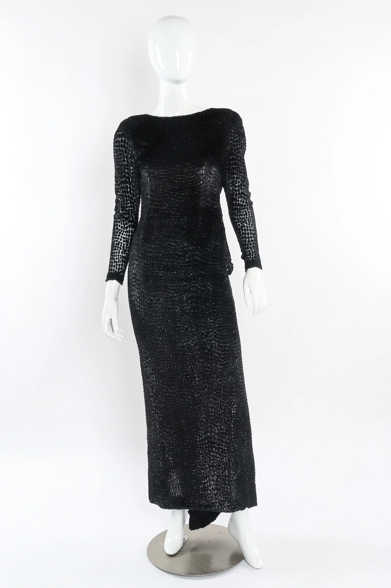 Metallic Burnout Open Back Gown