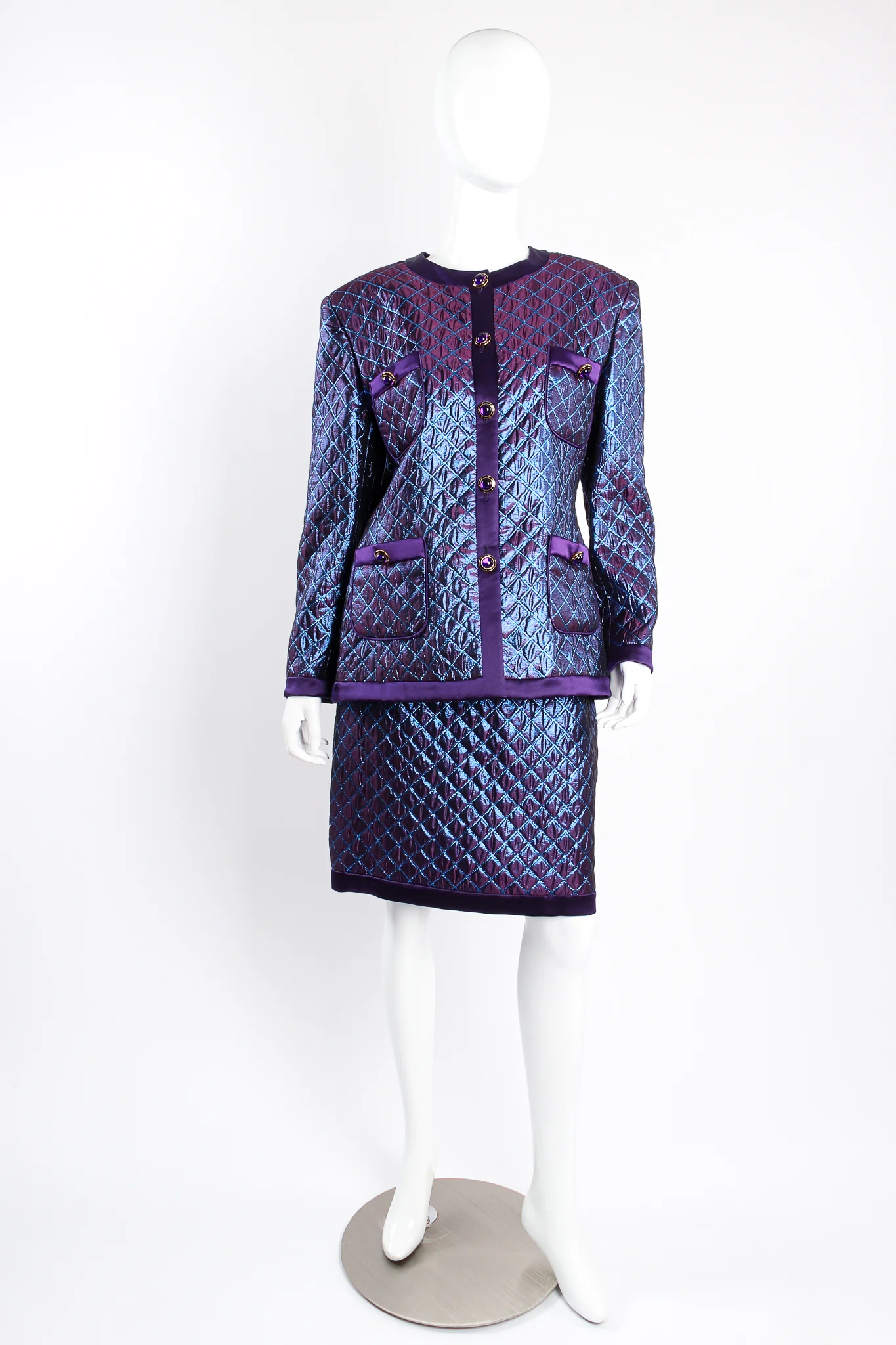 Metallic Diamond Brocade Jacket & Skirt Set - Image 2