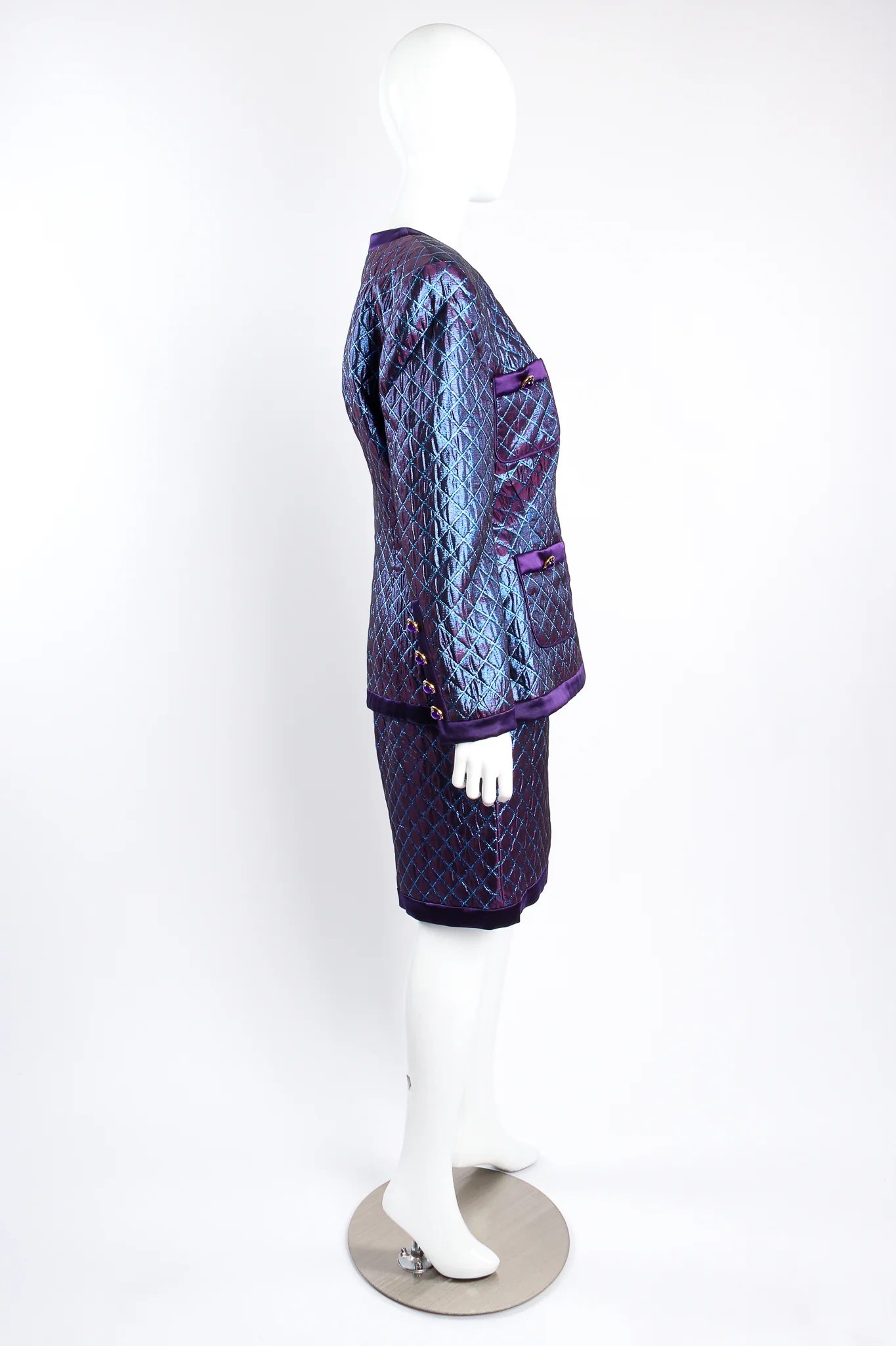 Metallic Diamond Brocade Jacket & Skirt Set - Image 3