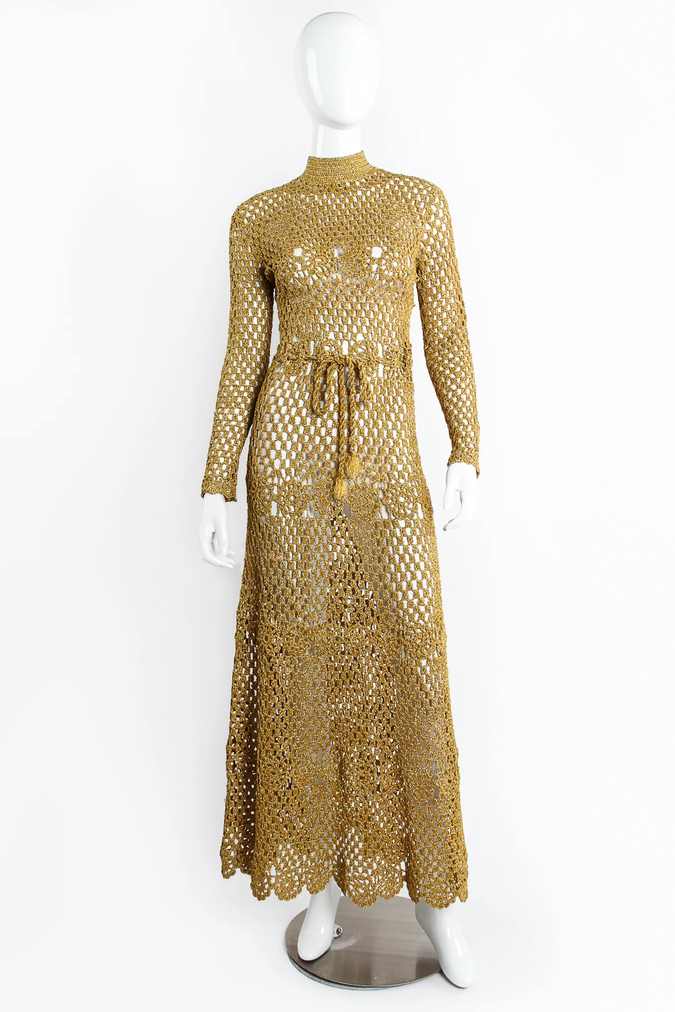 Metallic Gold Crochet Net Dress - Image 2