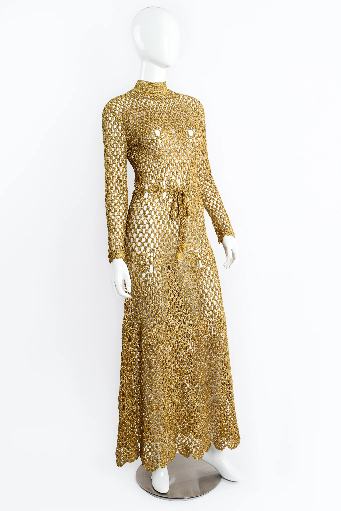 Metallic Gold Crochet Net Dress - Image 3