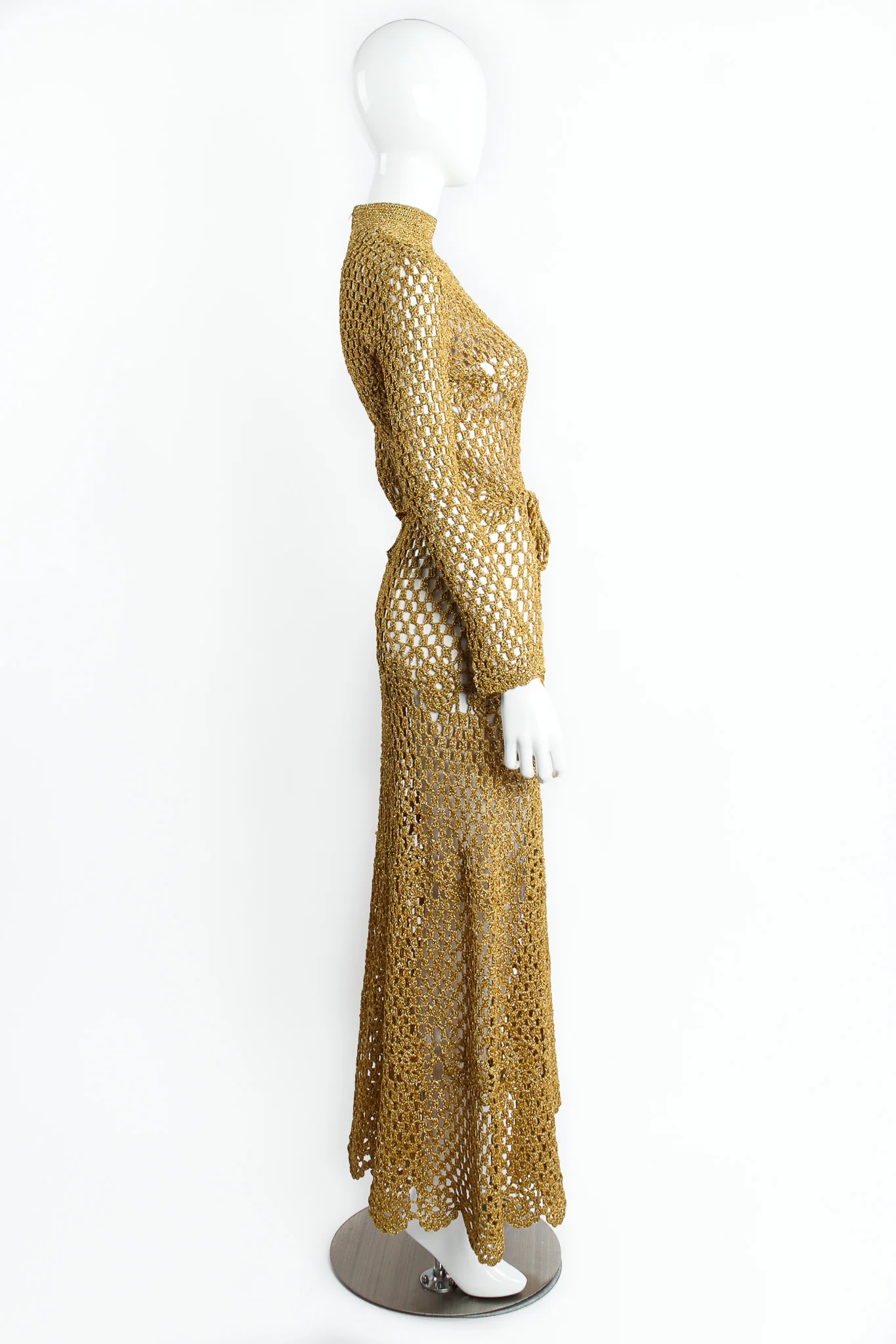 Metallic Gold Crochet Net Dress - Image 4