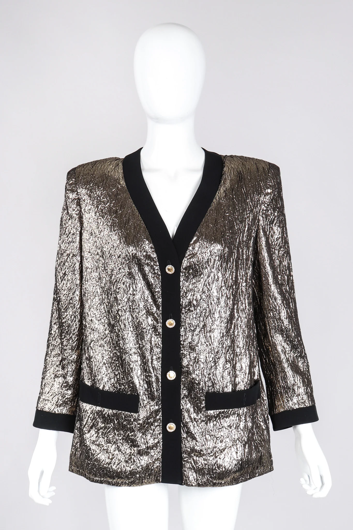 Metallic Lamé Collarless Jacket - Image 3