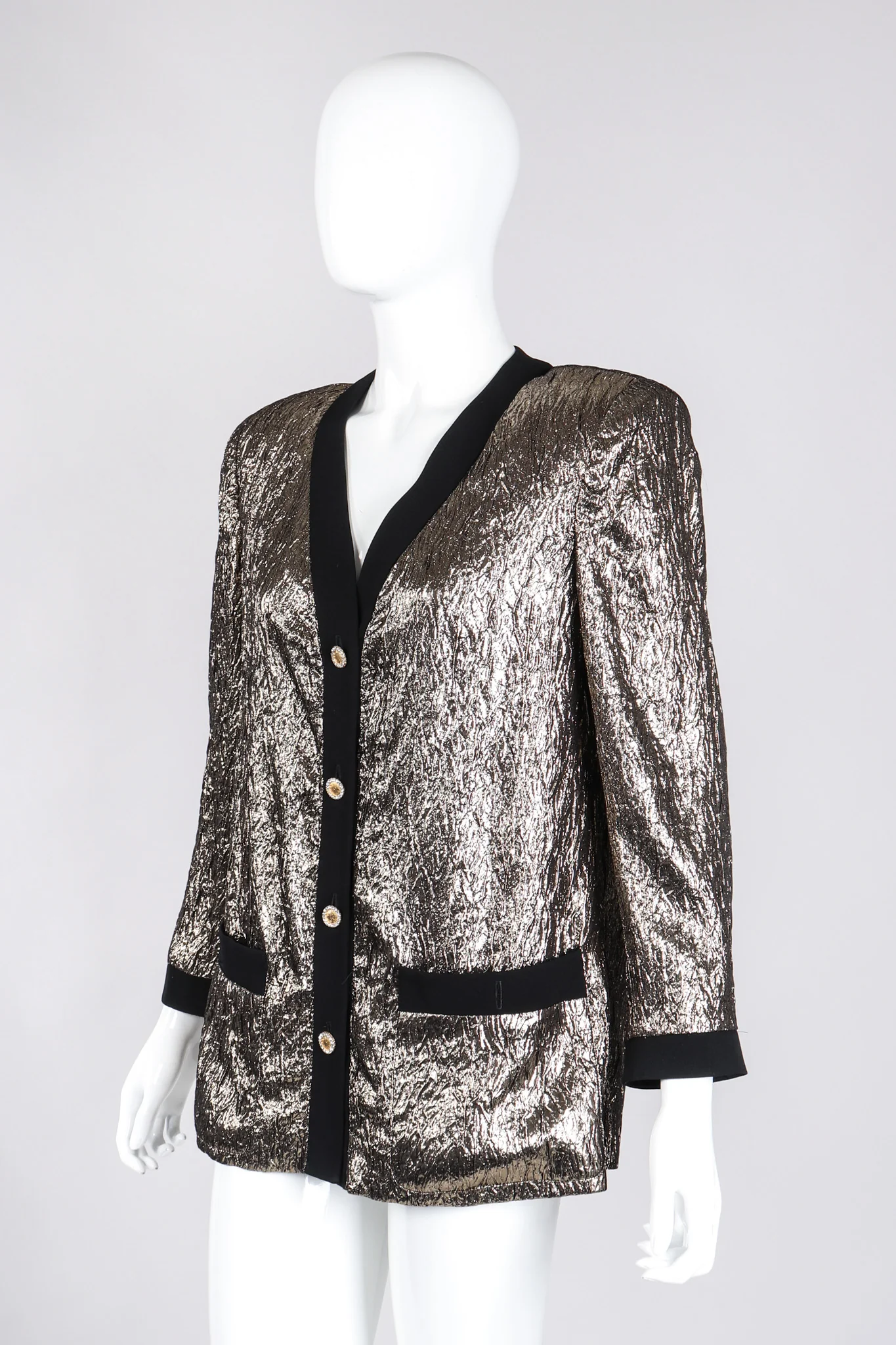 Metallic Lamé Collarless Jacket - Image 4