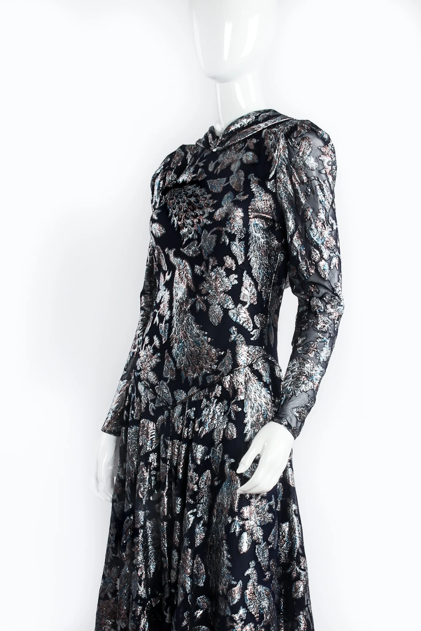 Metallic Peacock Silk Chiffon Dress - Image 2