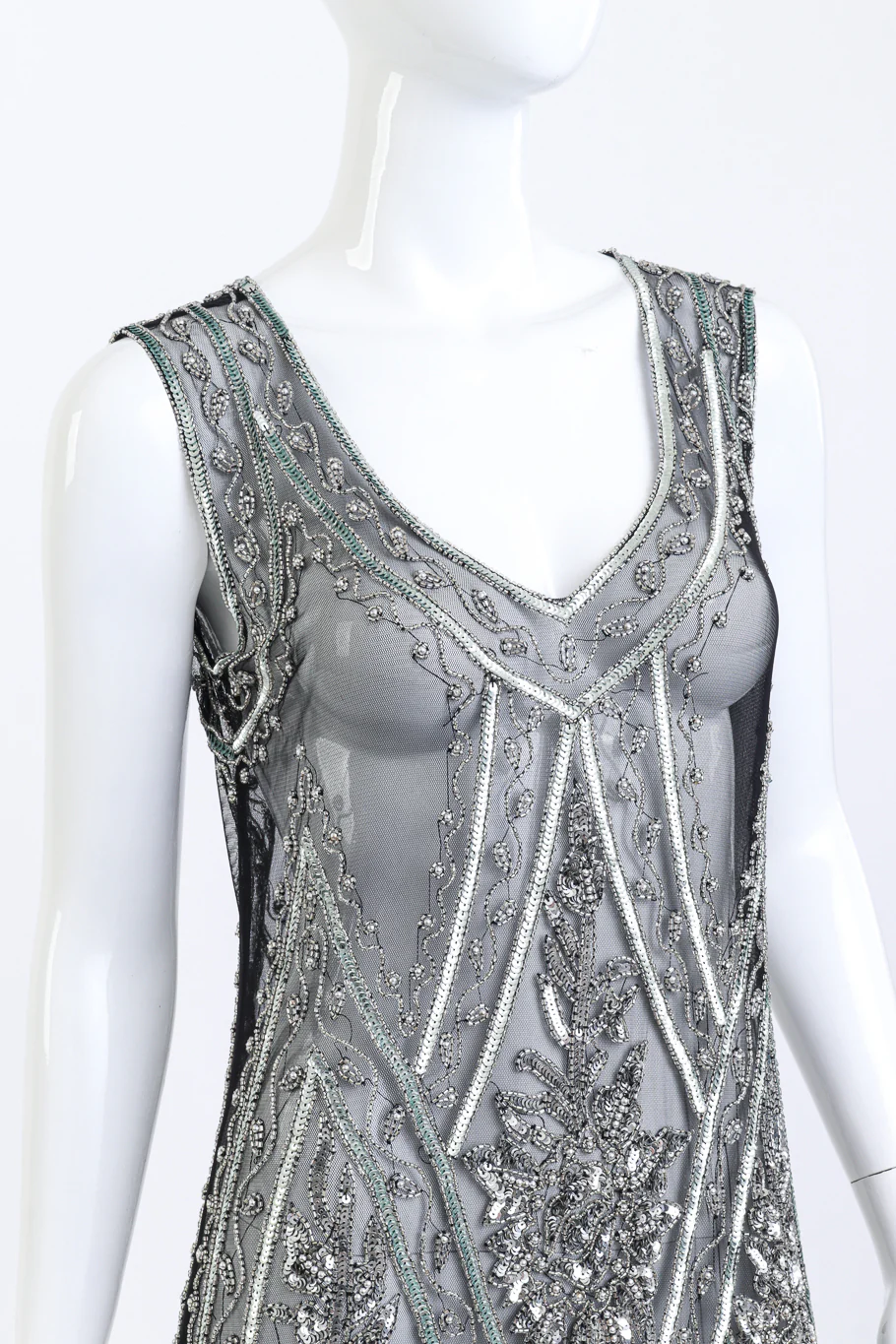 Metallic Pearly Beaded Fringe Flapper Dress - Image 4