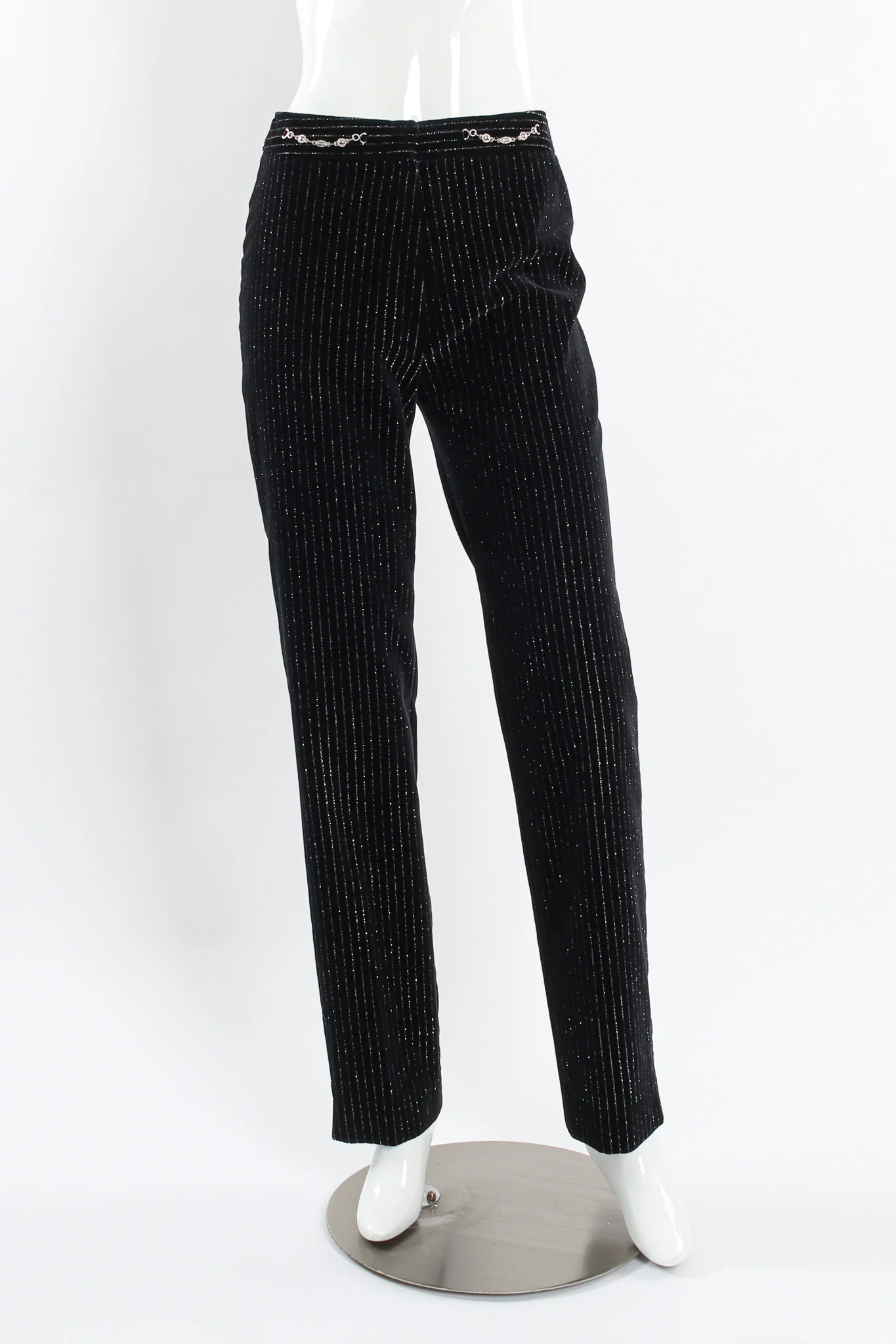 Metallic Pinstripe Velvet Pant