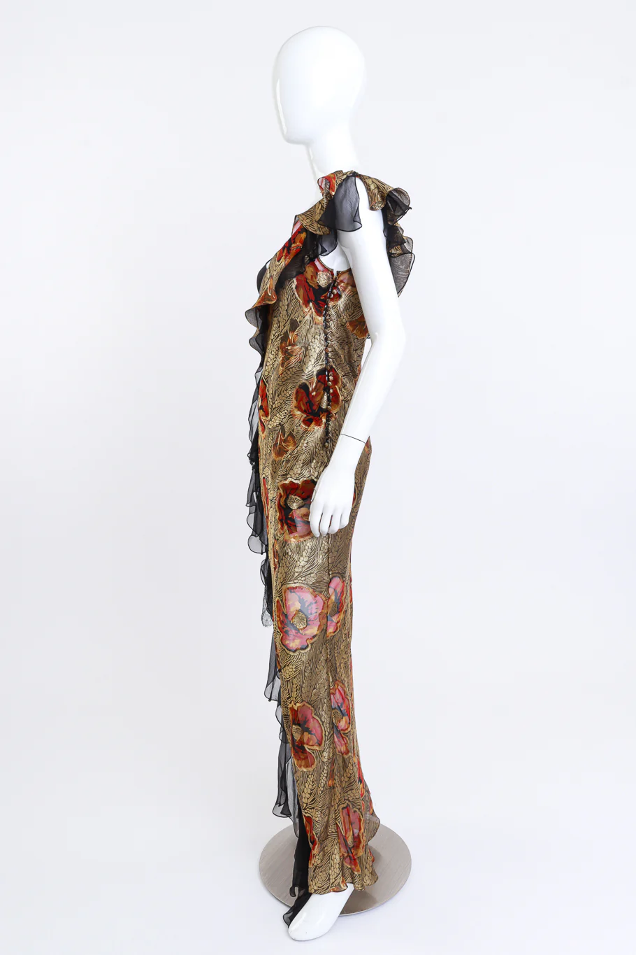 Metallic Silk Ruffle Bias Dress - Image 3