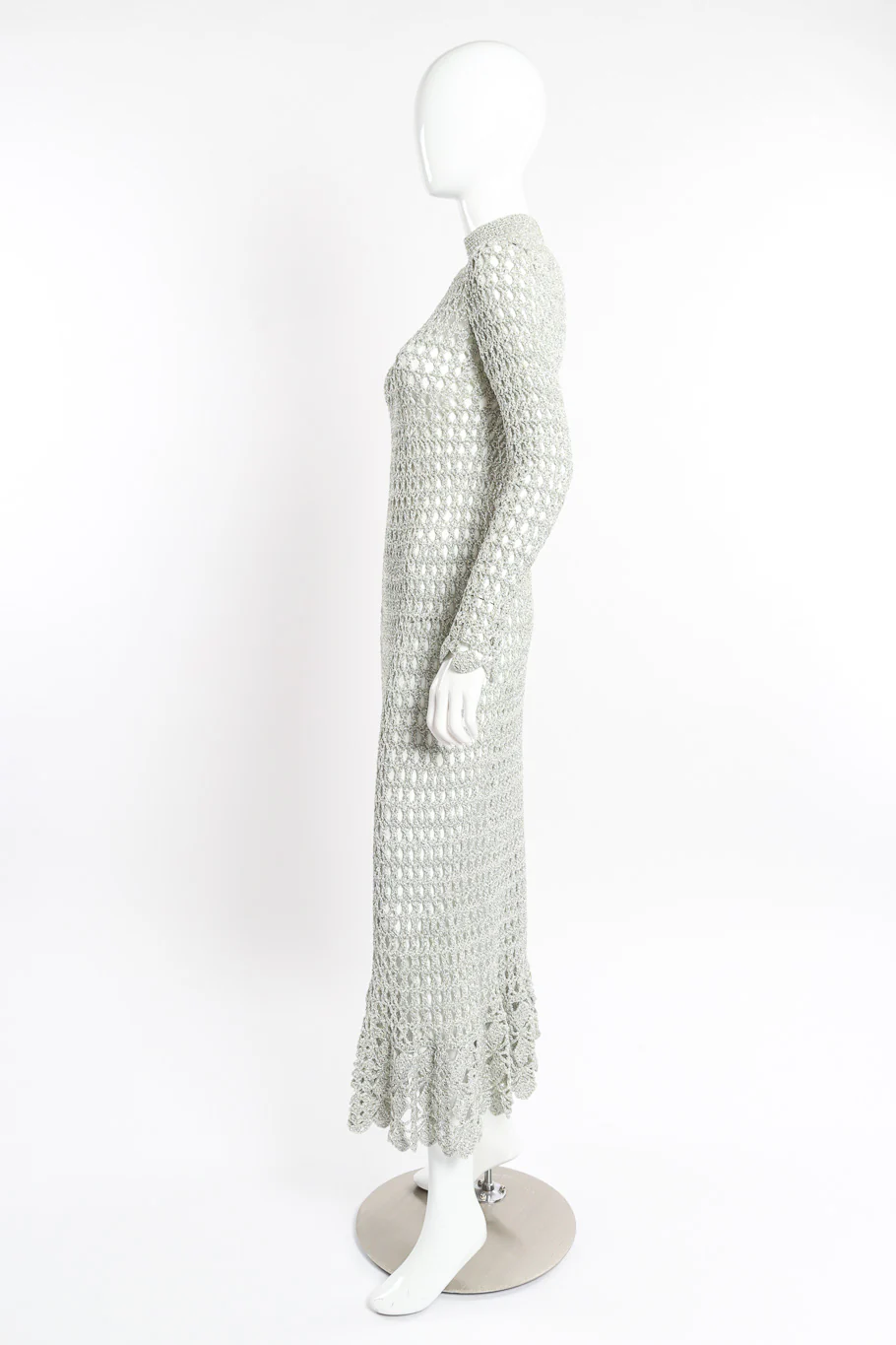 Metallic Silver Crochet Net Dress & Poncho - Image 3