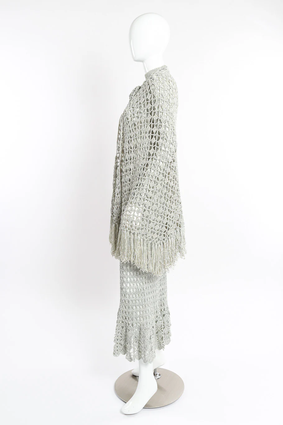 Metallic Silver Crochet Net Dress & Poncho - Image 4