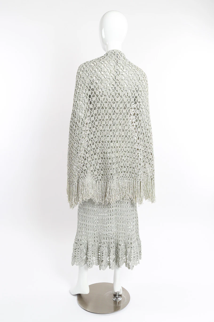 Metallic Silver Crochet Net Dress & Poncho - Image 5
