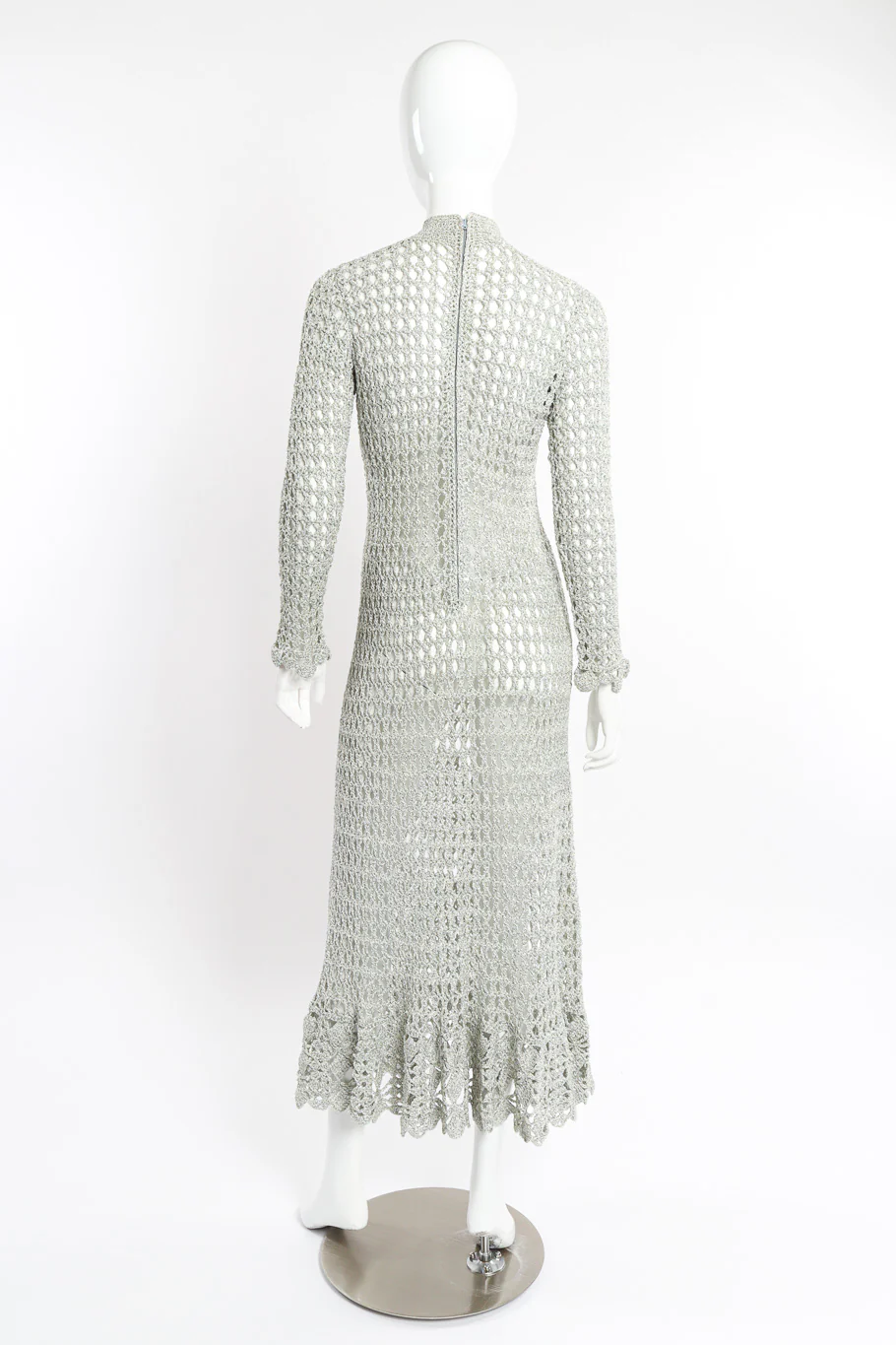 Metallic Silver Crochet Net Dress & Poncho - Image 6