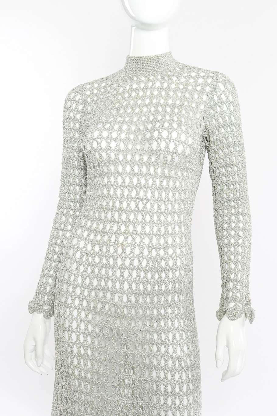 Metallic Silver Crochet Net Dress & Poncho - Image 7