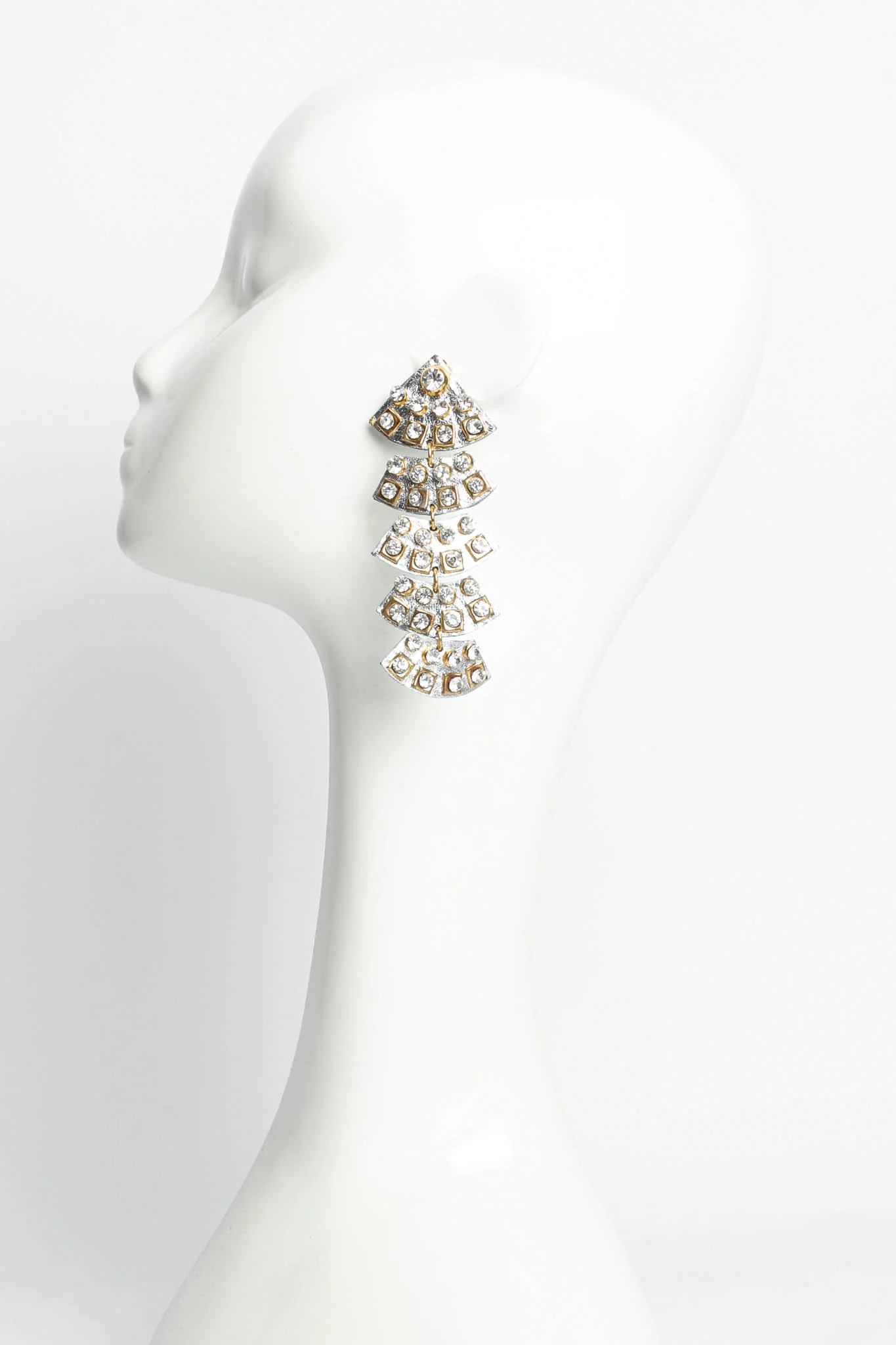 Metallic Leather Geo Rhinestone Earrings - Image 2