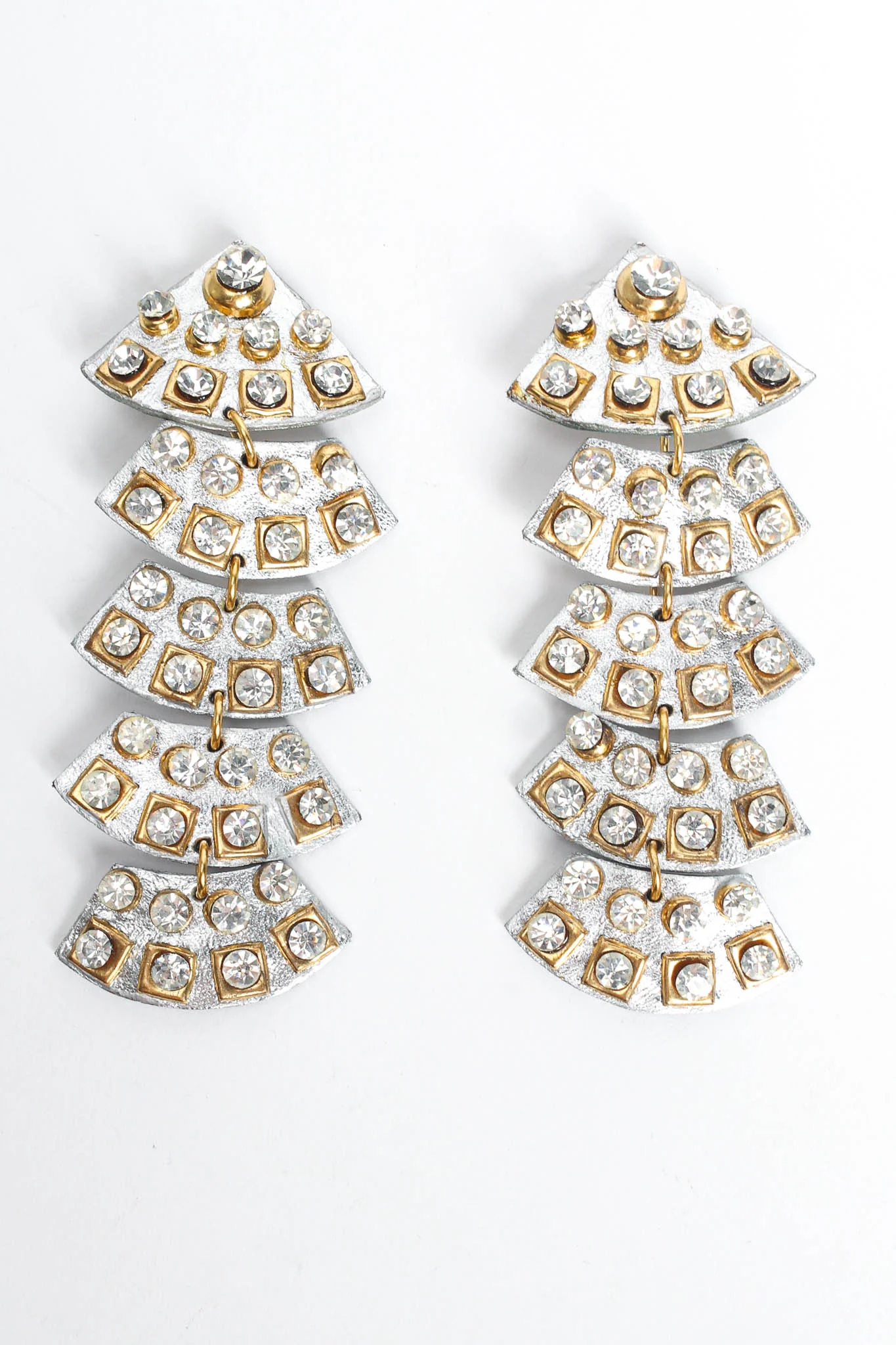 Metallic Leather Geo Rhinestone Earrings - Image 3