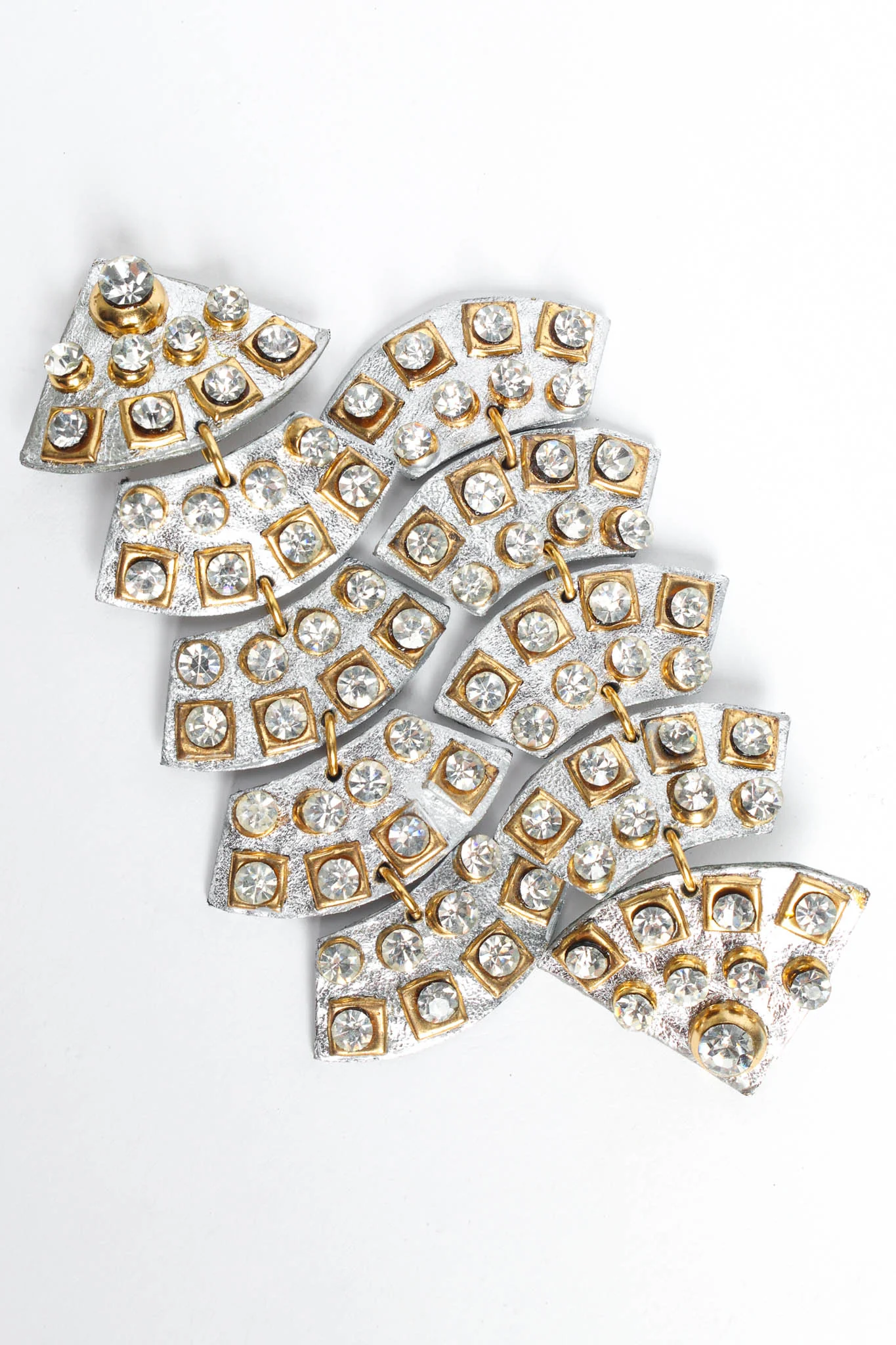 Metallic Leather Geo Rhinestone Earrings - Image 5