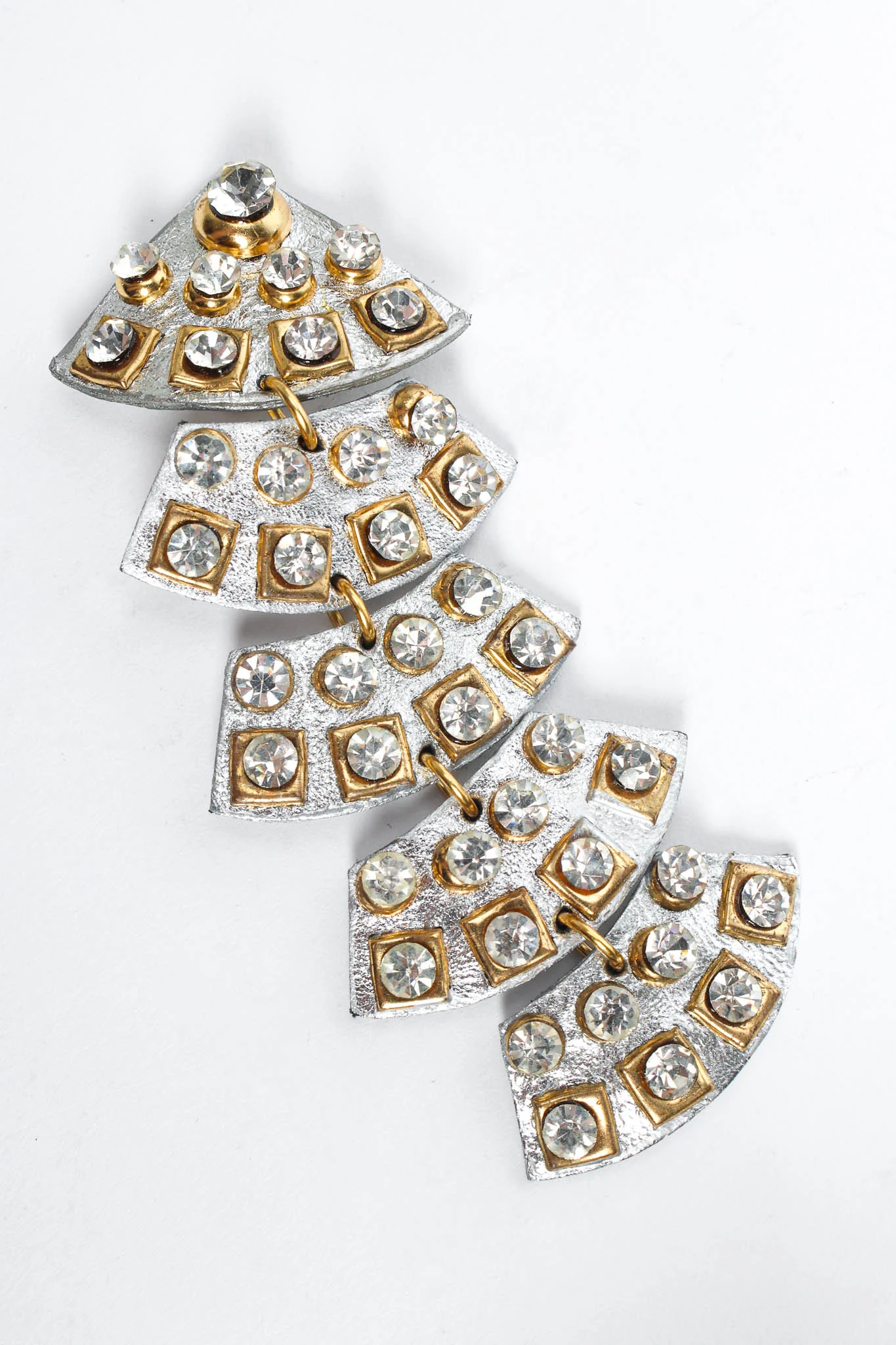 Metallic Leather Geo Rhinestone Earrings - Image 6