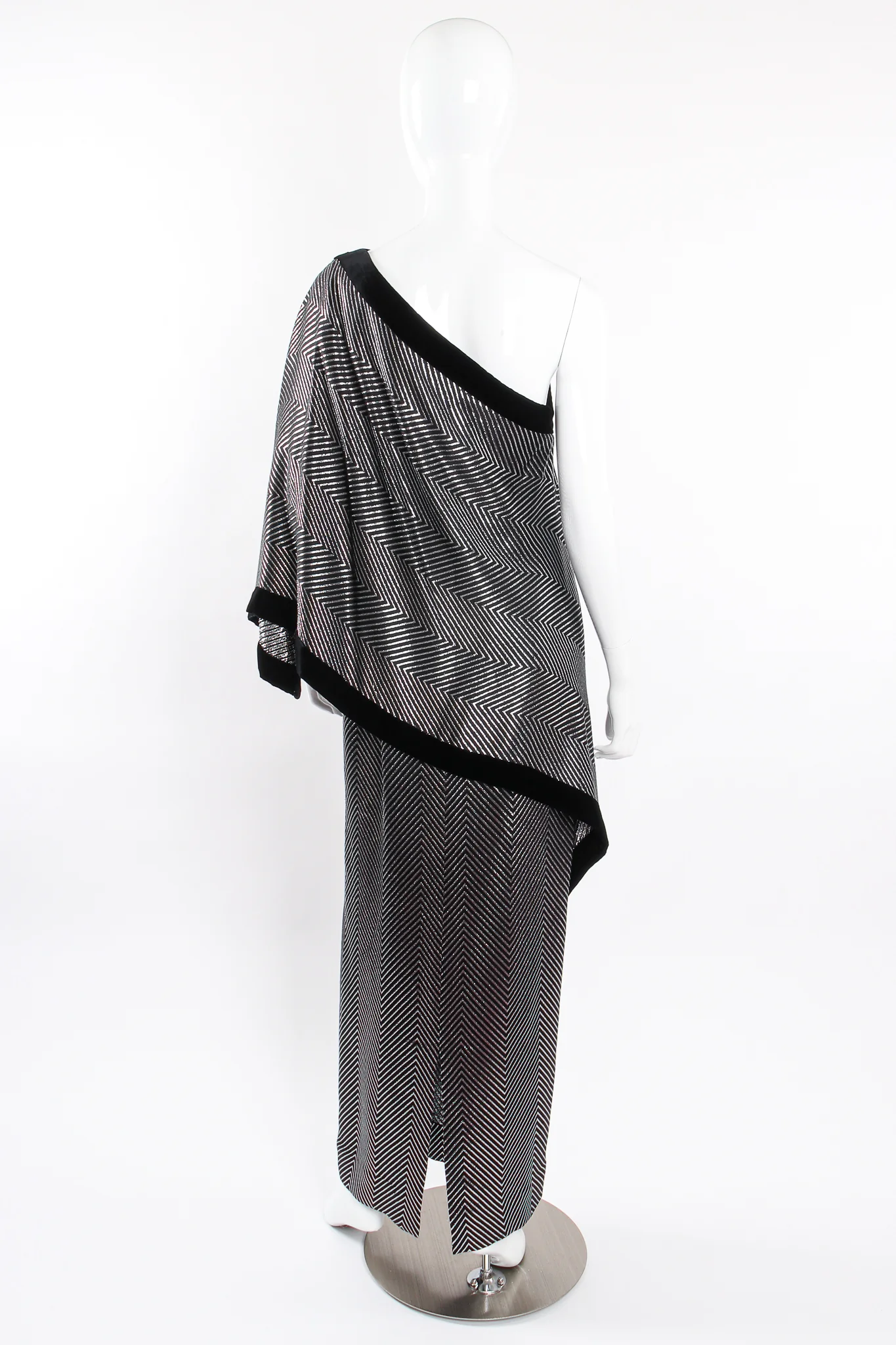 Asymmetric Silver Stripe Shawl Dress - Image 10