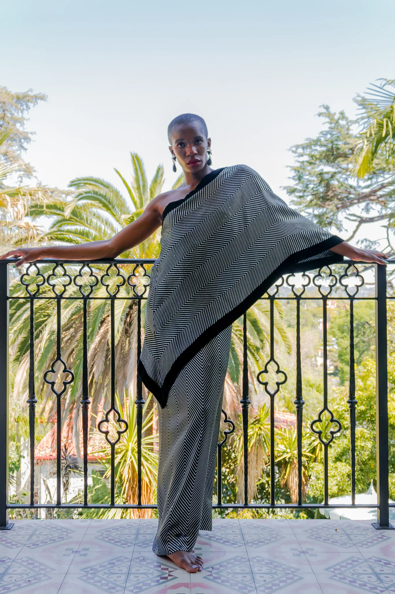 Asymmetric Silver Stripe Shawl Dress - Image 6