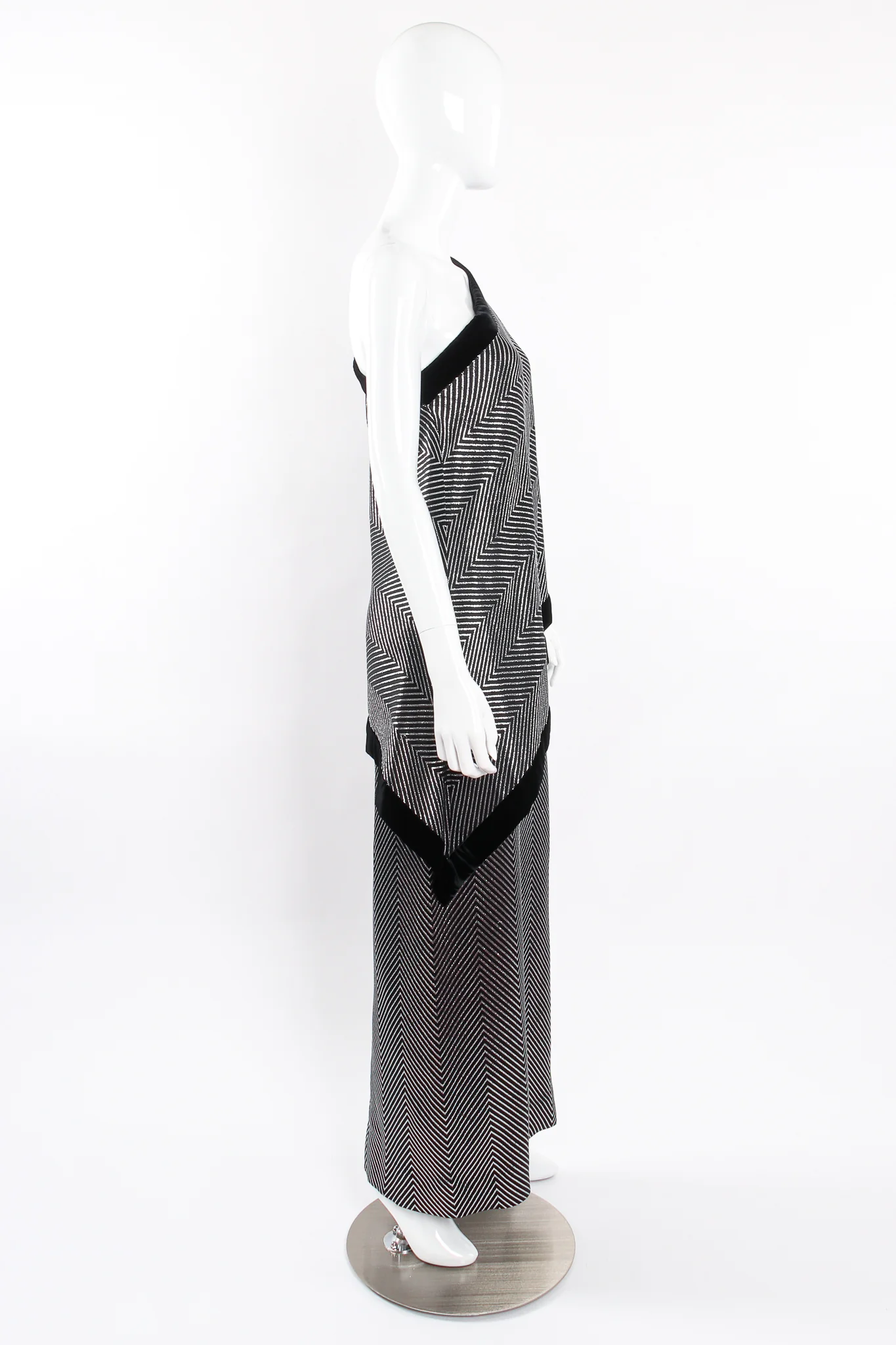 Asymmetric Silver Stripe Shawl Dress - Image 9
