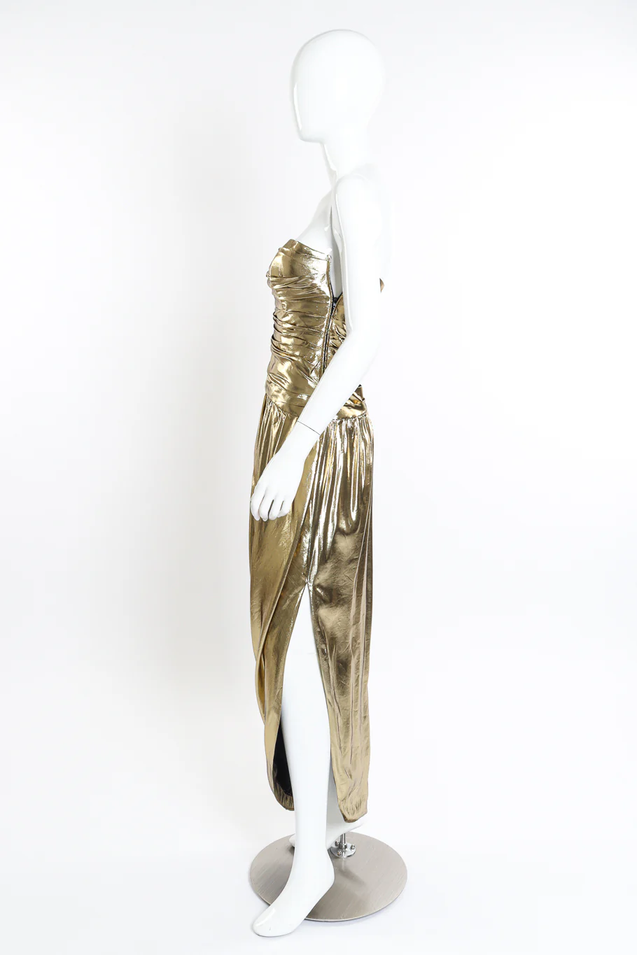 Metallic Strapless Ruched Gown - Image 3