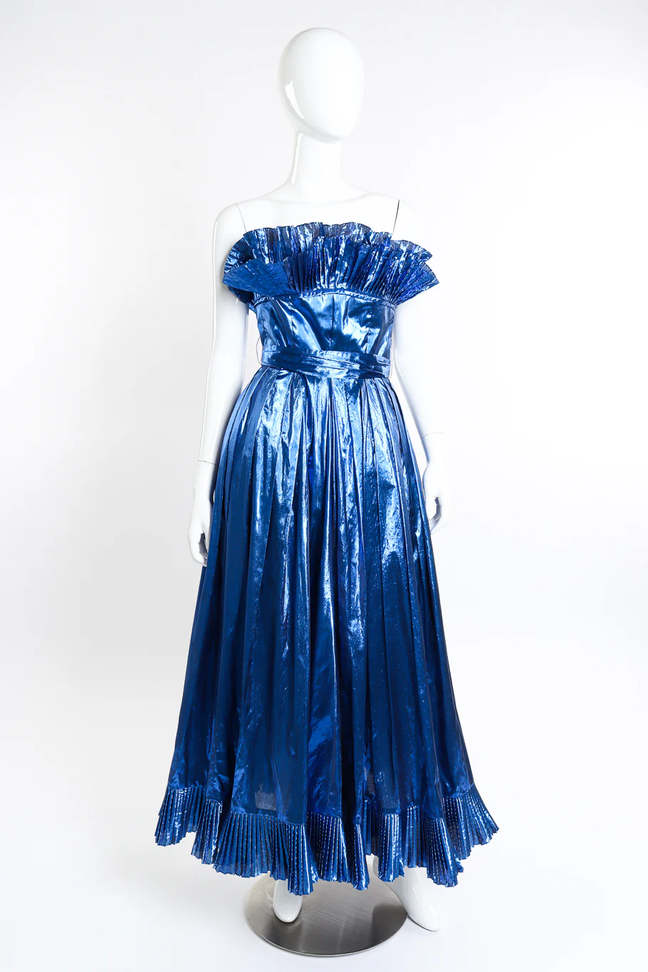 Metallic Strapless Ruffle Gown