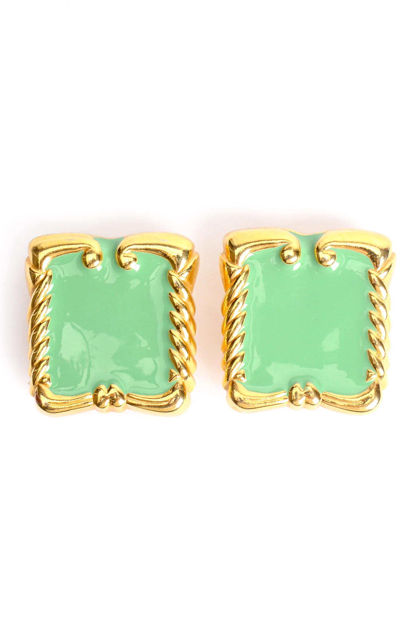 Mint Enamel Baroque Frame Earrings - Image 3