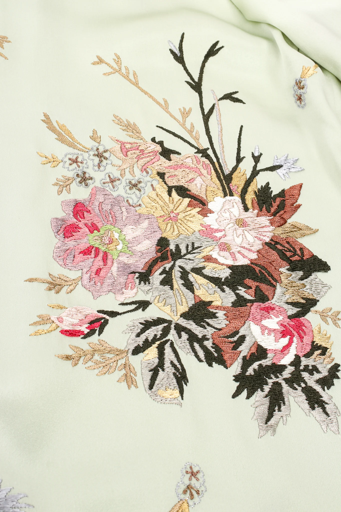 Mint Floral Embroidered Silk Shirt - Image 10