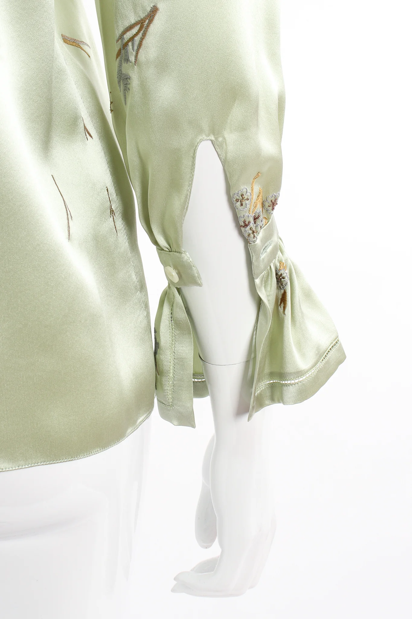 Mint Floral Embroidered Silk Shirt - Image 12