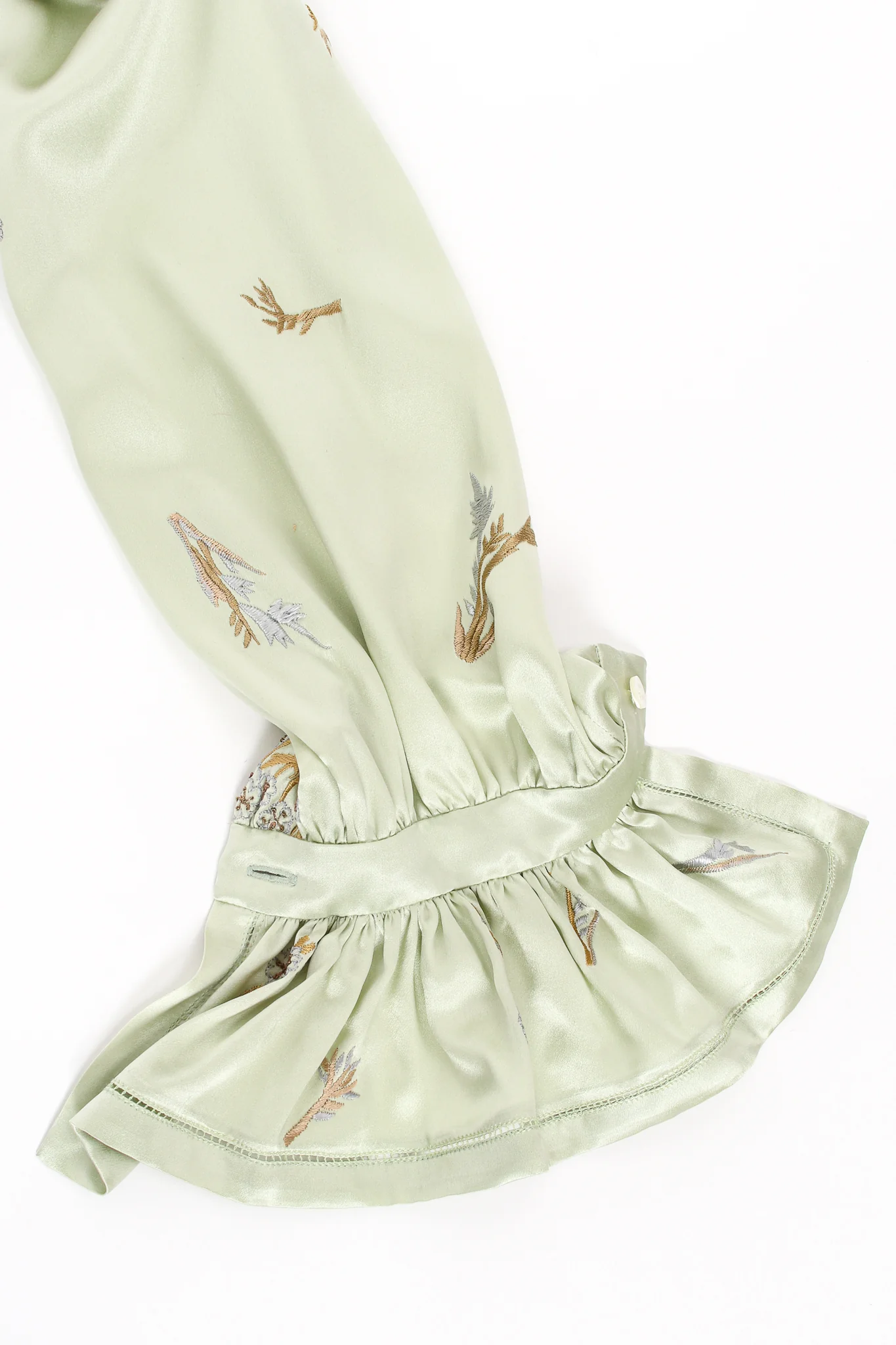 Mint Floral Embroidered Silk Shirt - Image 14