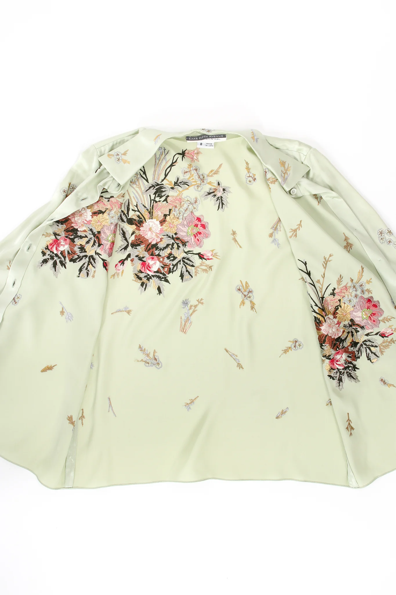 Mint Floral Embroidered Silk Shirt - Image 16