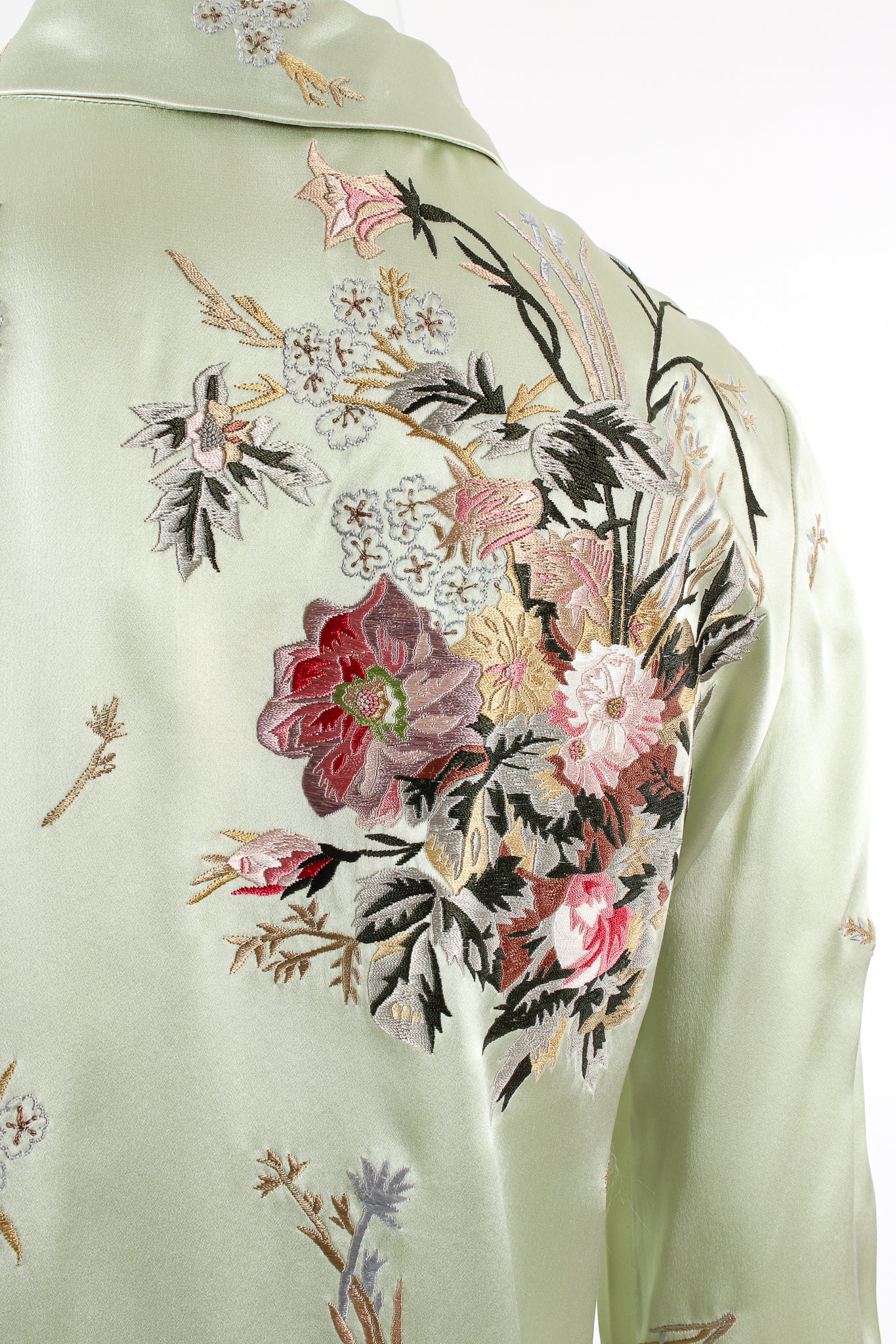 Mint Floral Embroidered Silk Shirt - Image 8