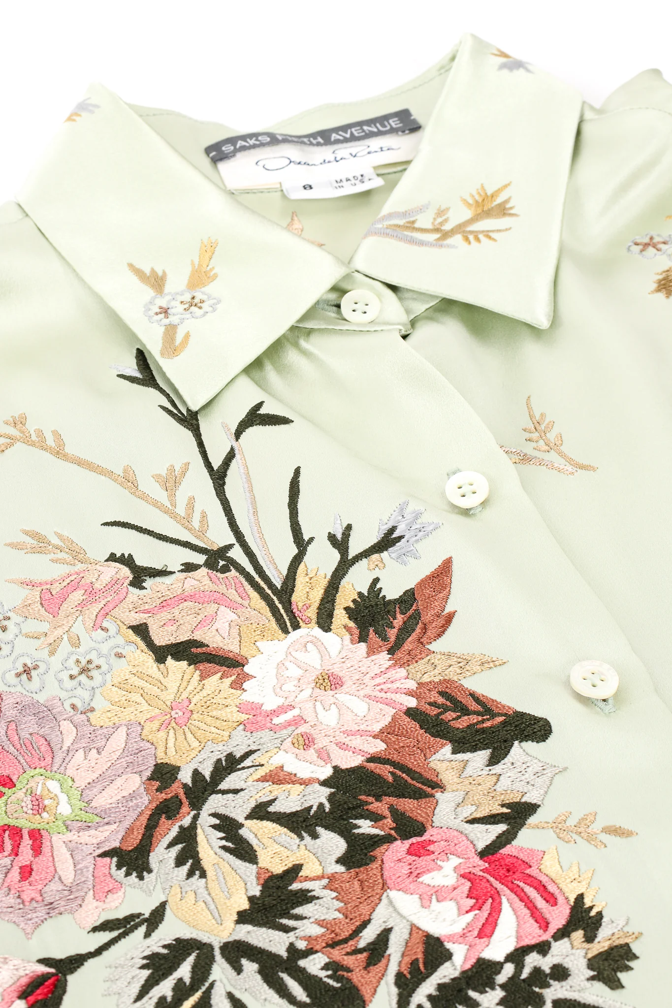 Mint Floral Embroidered Silk Shirt - Image 9