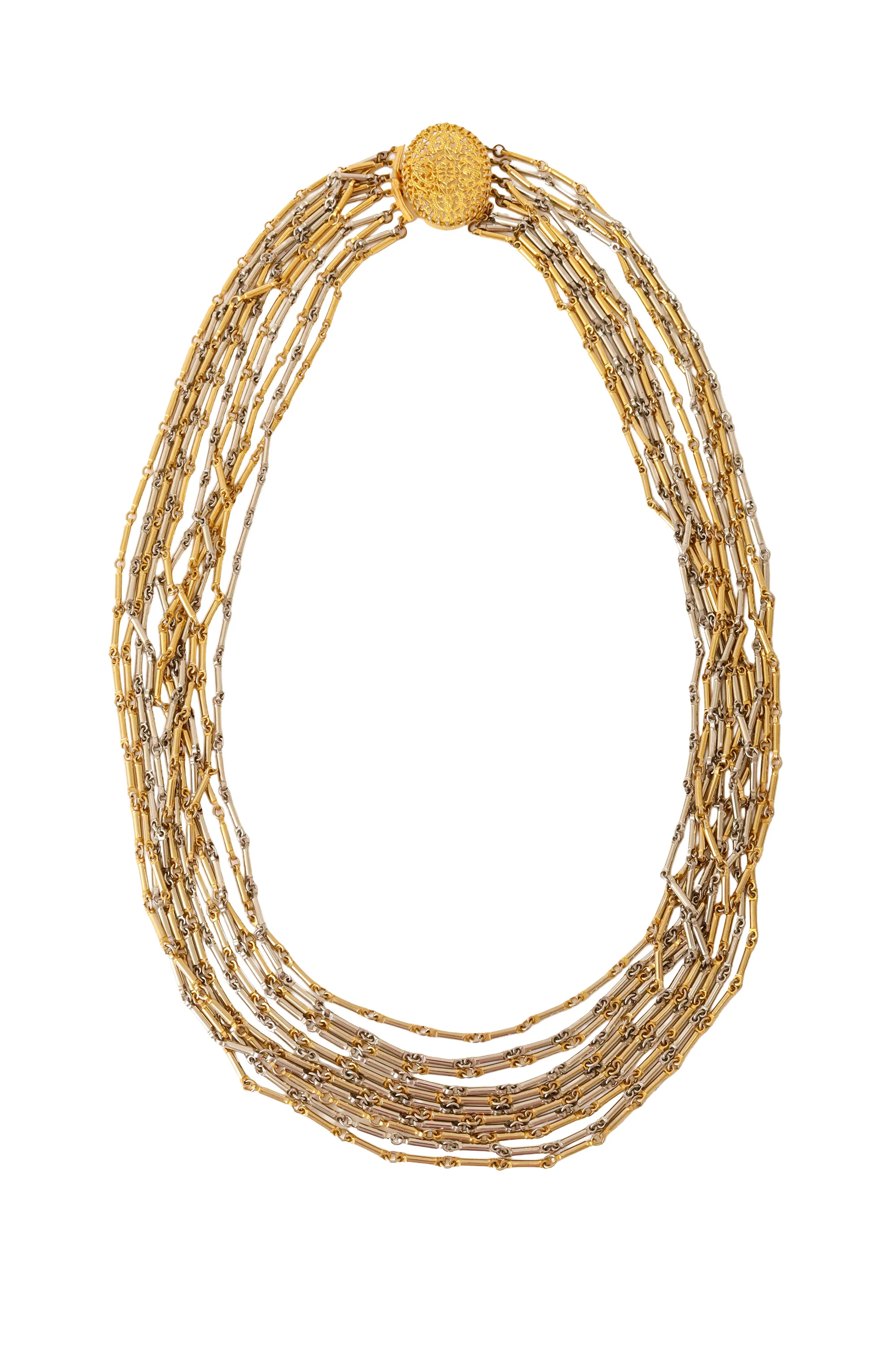 Mixed Metal Bar Chain Filigree Necklace