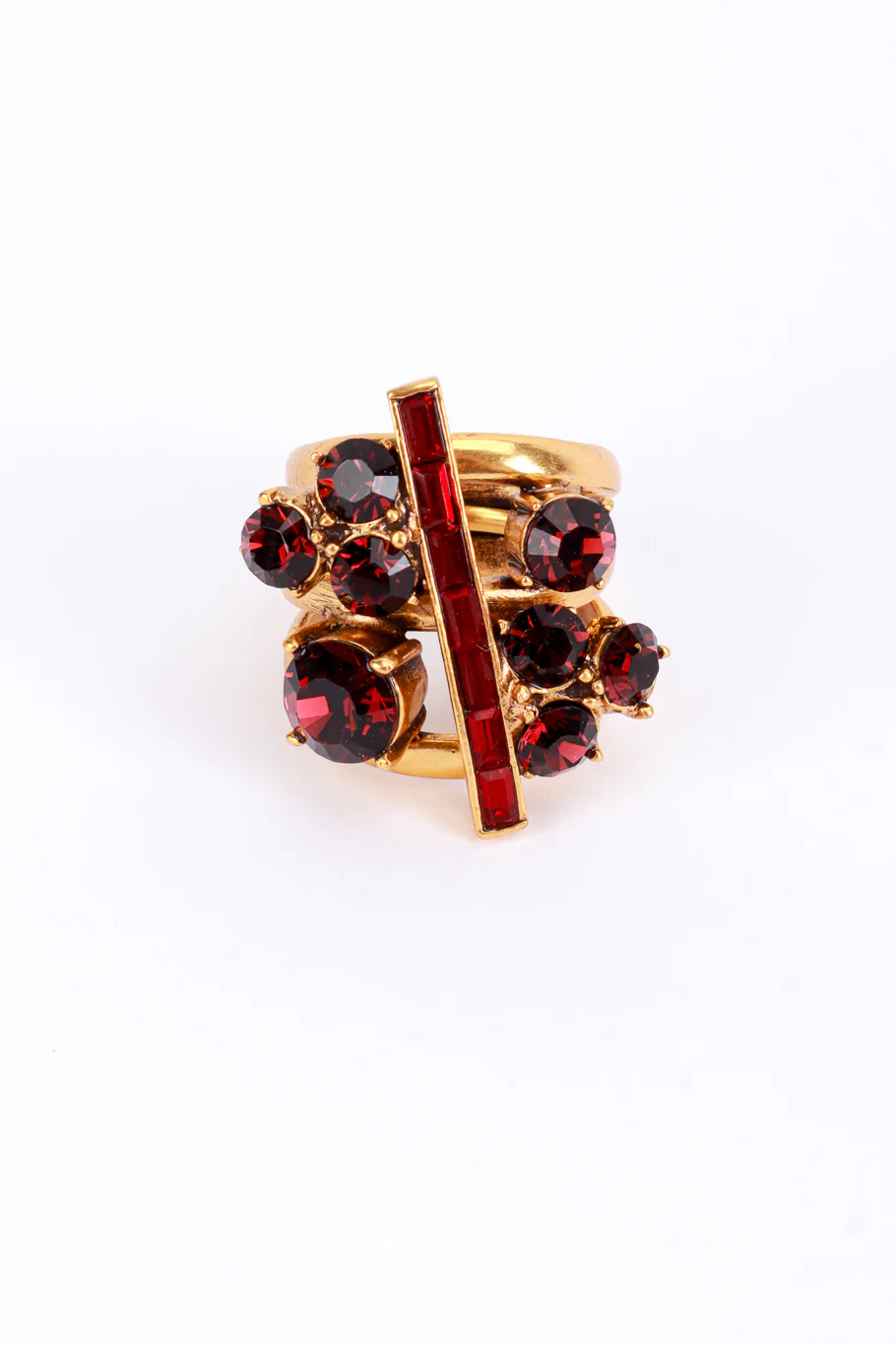 Mixed Reds Crystal Split Shank Ring