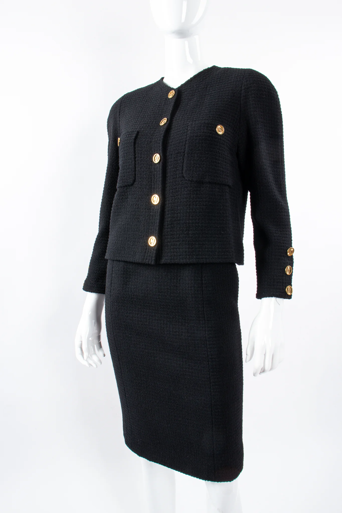 Monochrome Tweed Boxy Jacket & Skirt Set