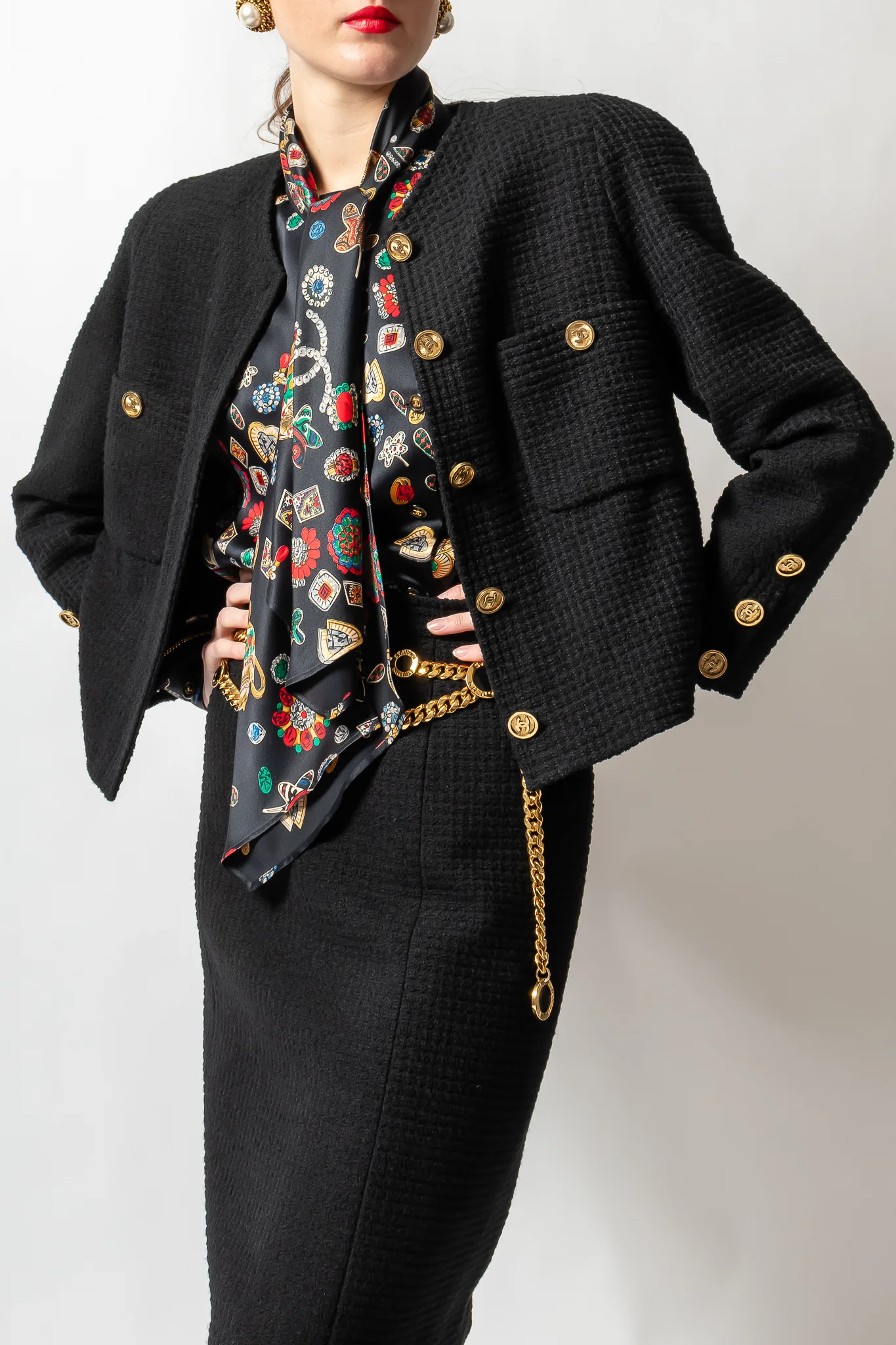Monochrome Tweed Boxy Jacket & Skirt Set - Image 2