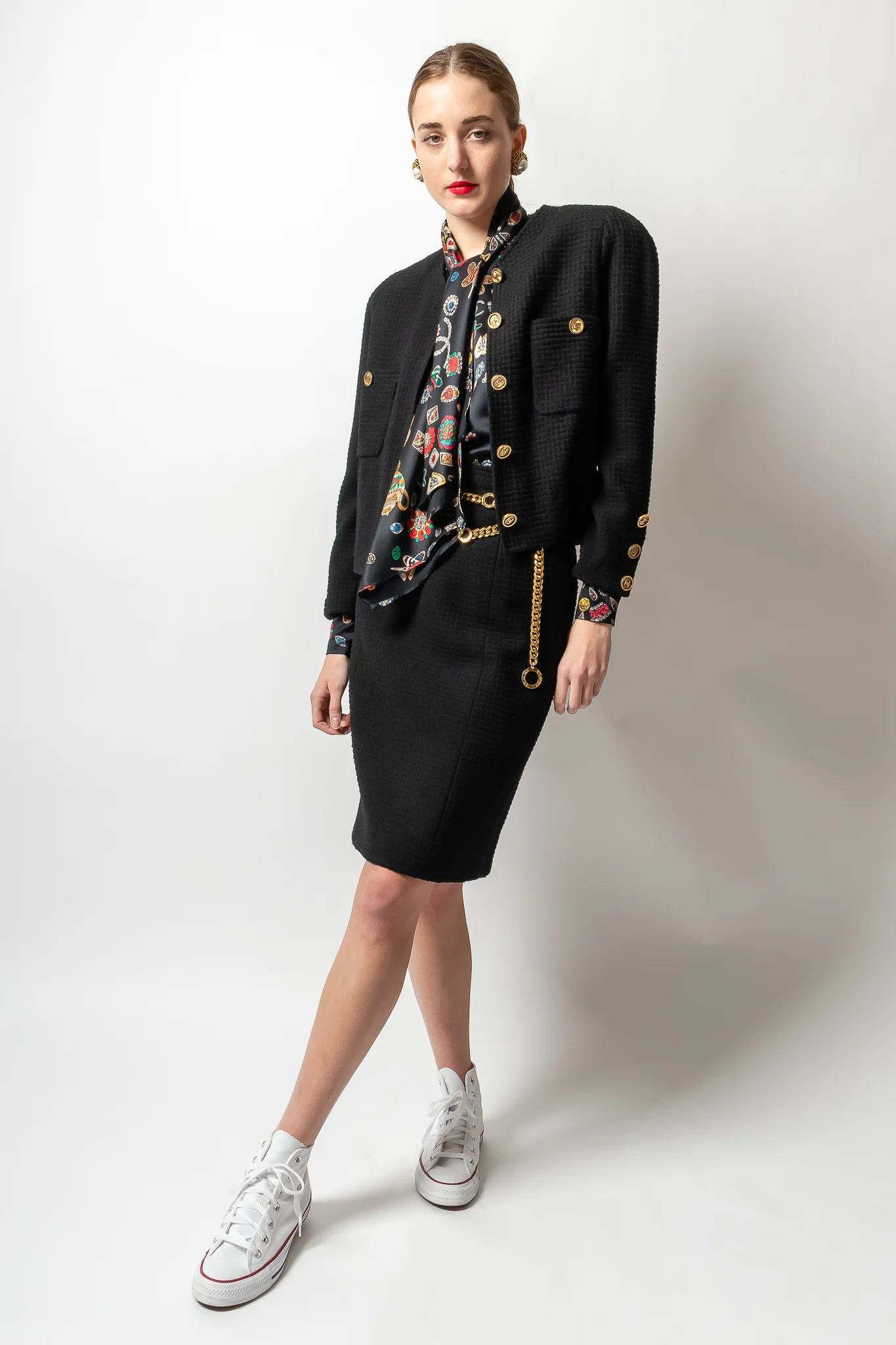 Monochrome Tweed Boxy Jacket & Skirt Set - Image 4