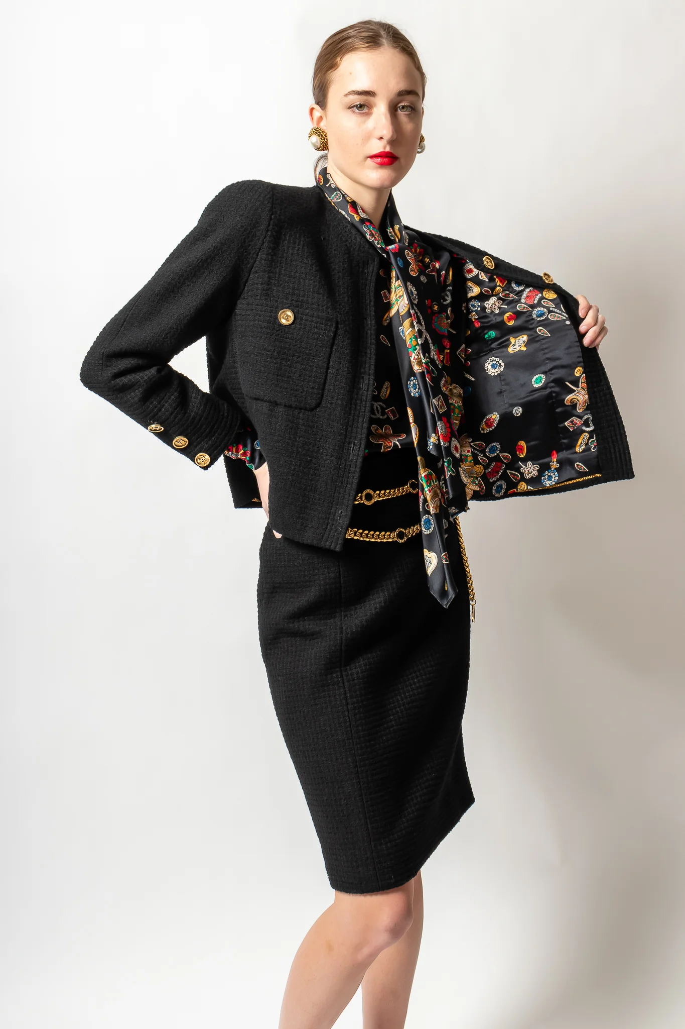 Monochrome Tweed Boxy Jacket & Skirt Set - Image 7