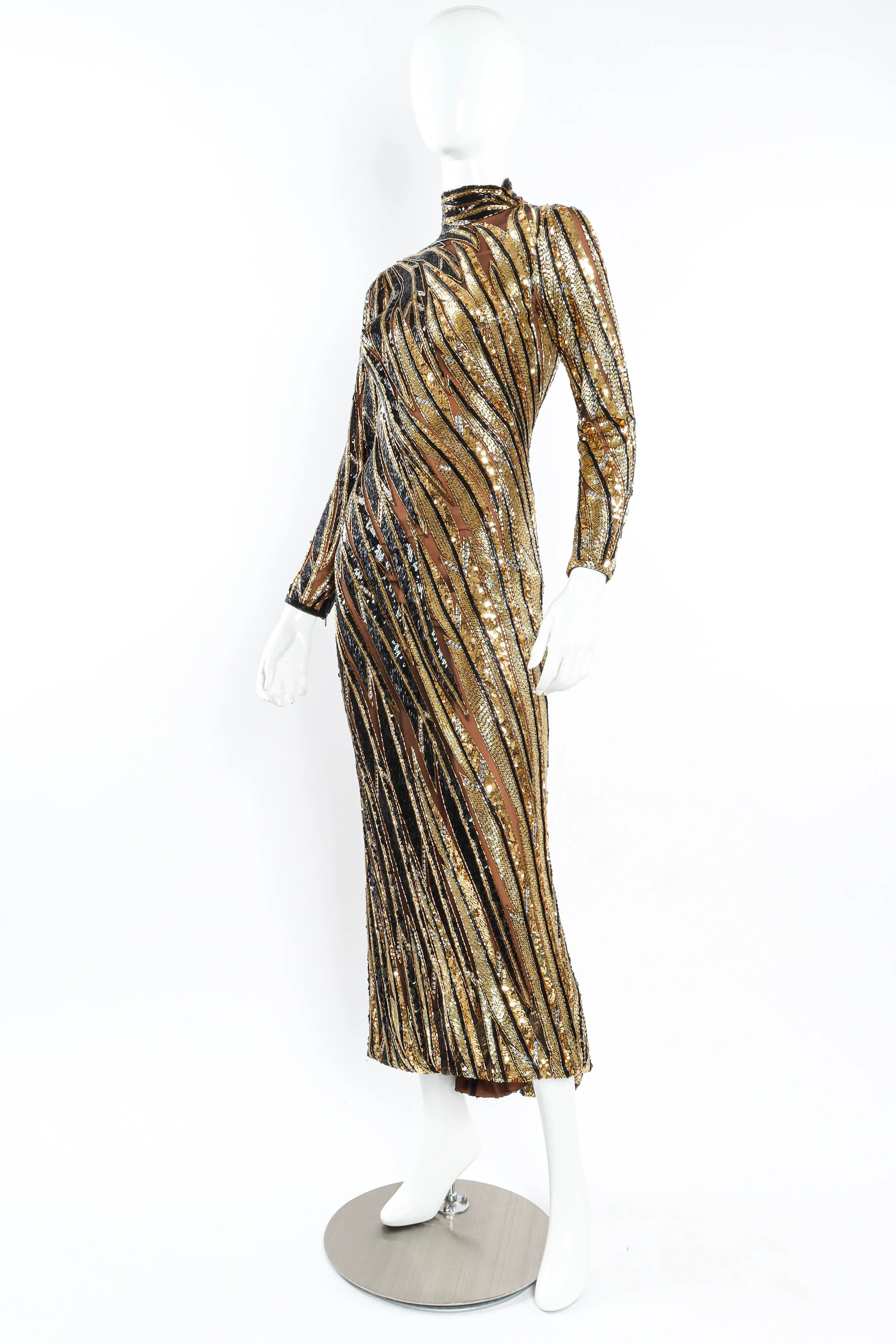 1980s Moody Glam Beaded & Sequin Dress - Image 3