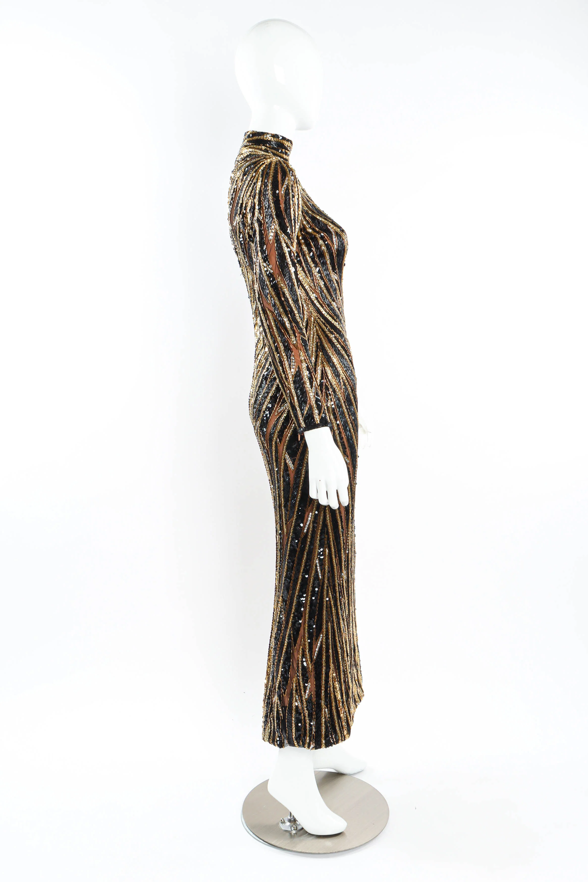 1980s Moody Glam Beaded & Sequin Dress - Image 4