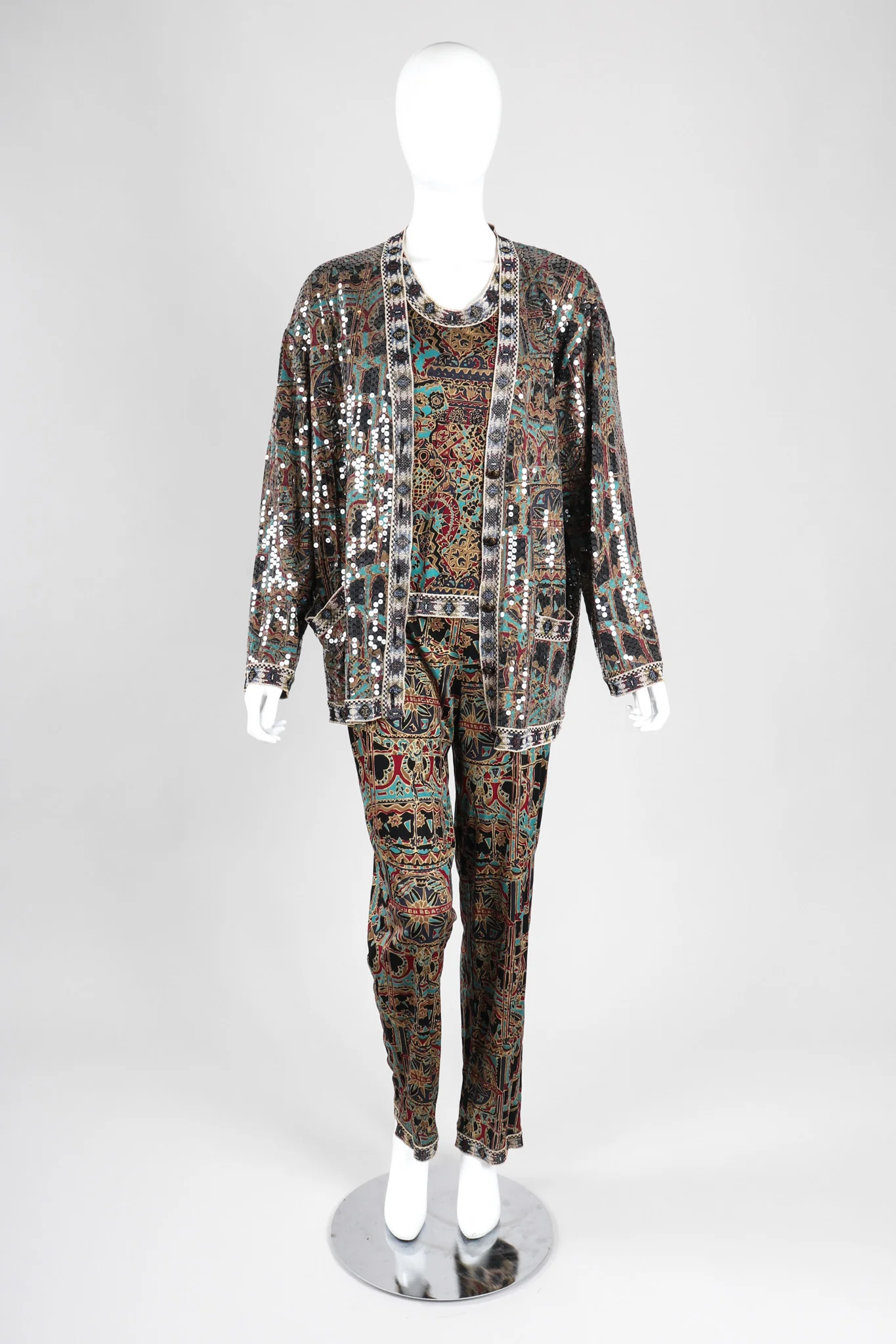 Moroccan Print Sequin Silk Leisure Set - Image 2
